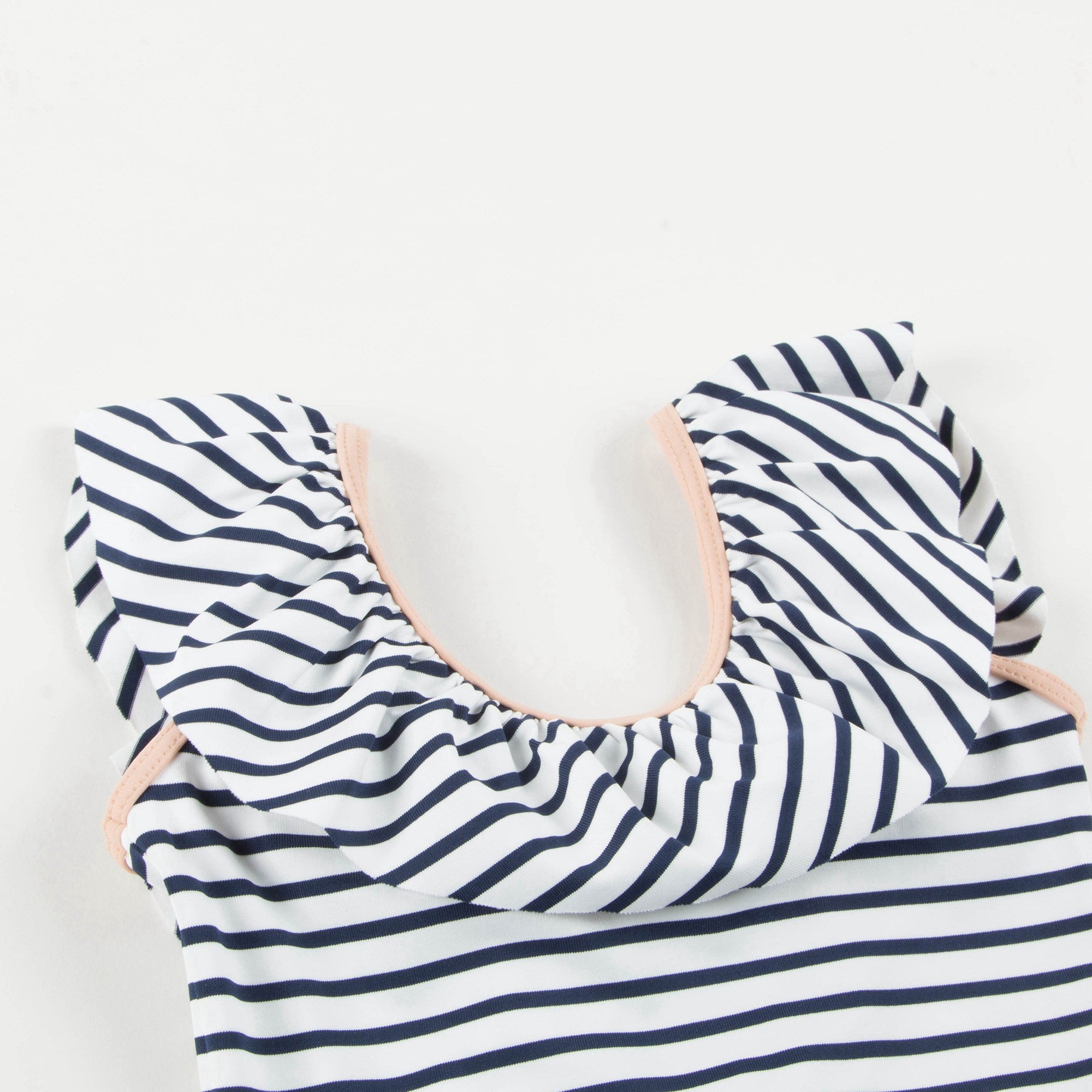 Girls White & Black Striped Polyamide Swimwear