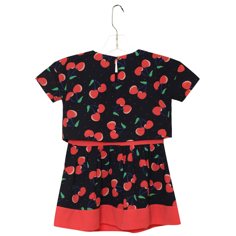 Girls Navy Blue Cherry Printed Trims Dress - CÉMAROSE | Children's Fashion Store - 3