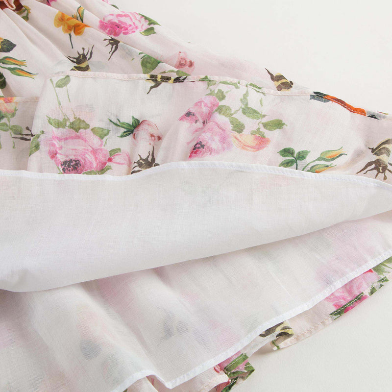 Baby Girls White Cotton Dress With Multicolor Flower Print Trims