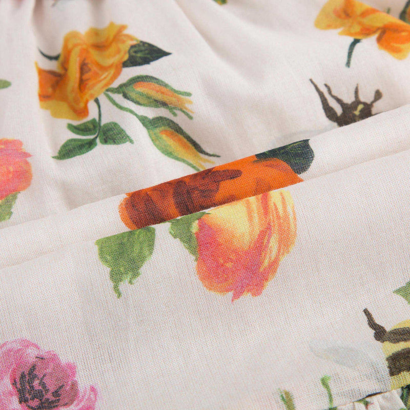 Baby Girls White Cotton Dress With Multicolor Flower Print Trims