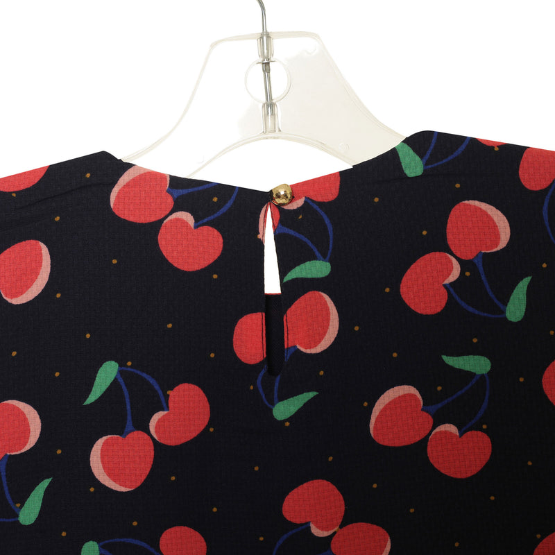 Girls Navy Blue Cherry Printed Trims Dress - CÉMAROSE | Children's Fashion Store - 4