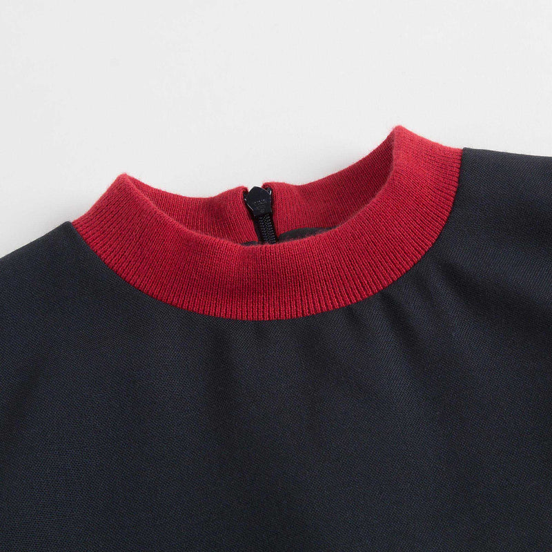 Girls Navy Blue Wool Dress With Patch Pocket