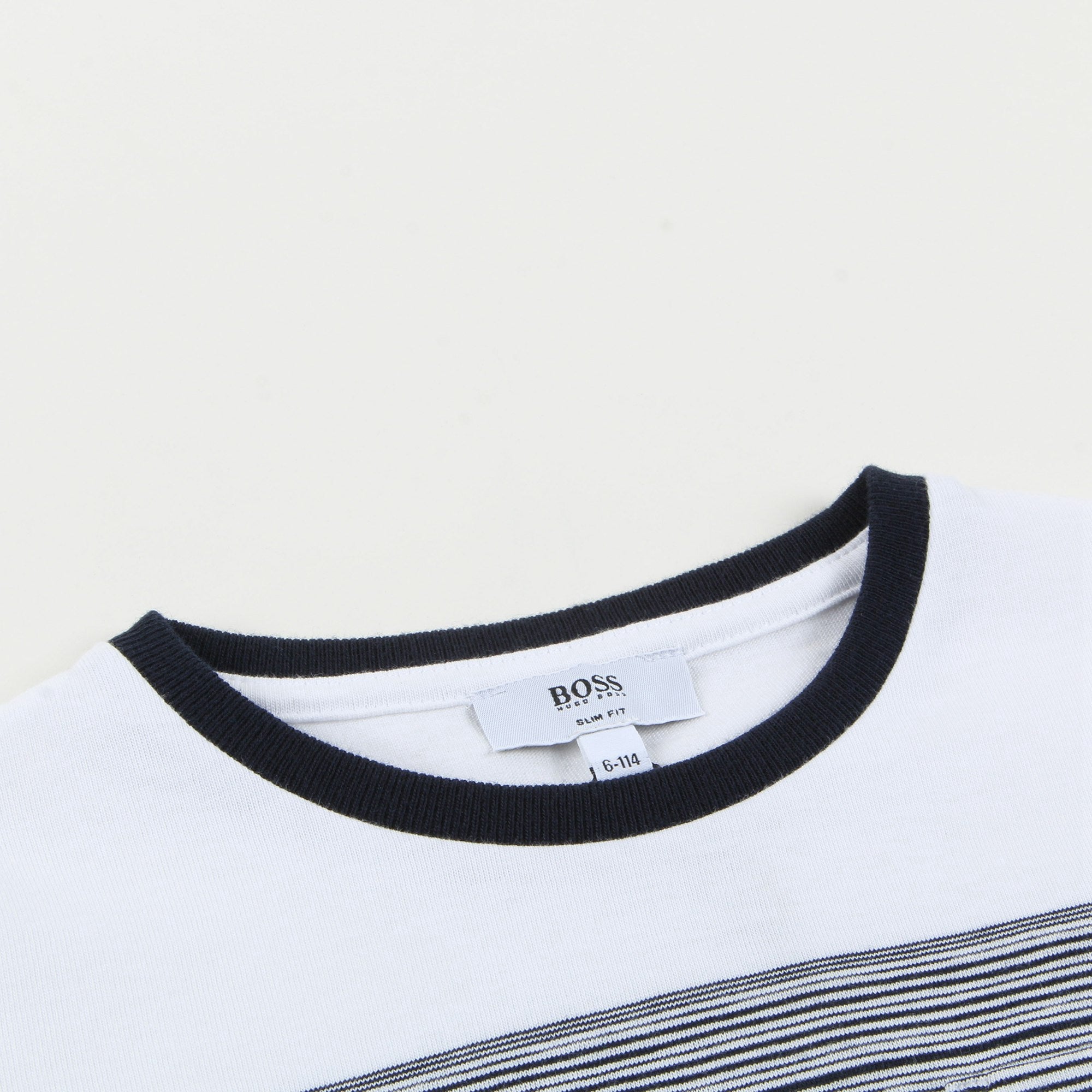 Boys White  &   Black  Striped   Cotton  T-Shirt
