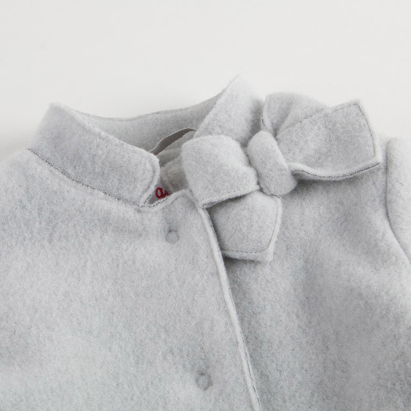 Girls Grey Bow Trims Collar  Wool Coat