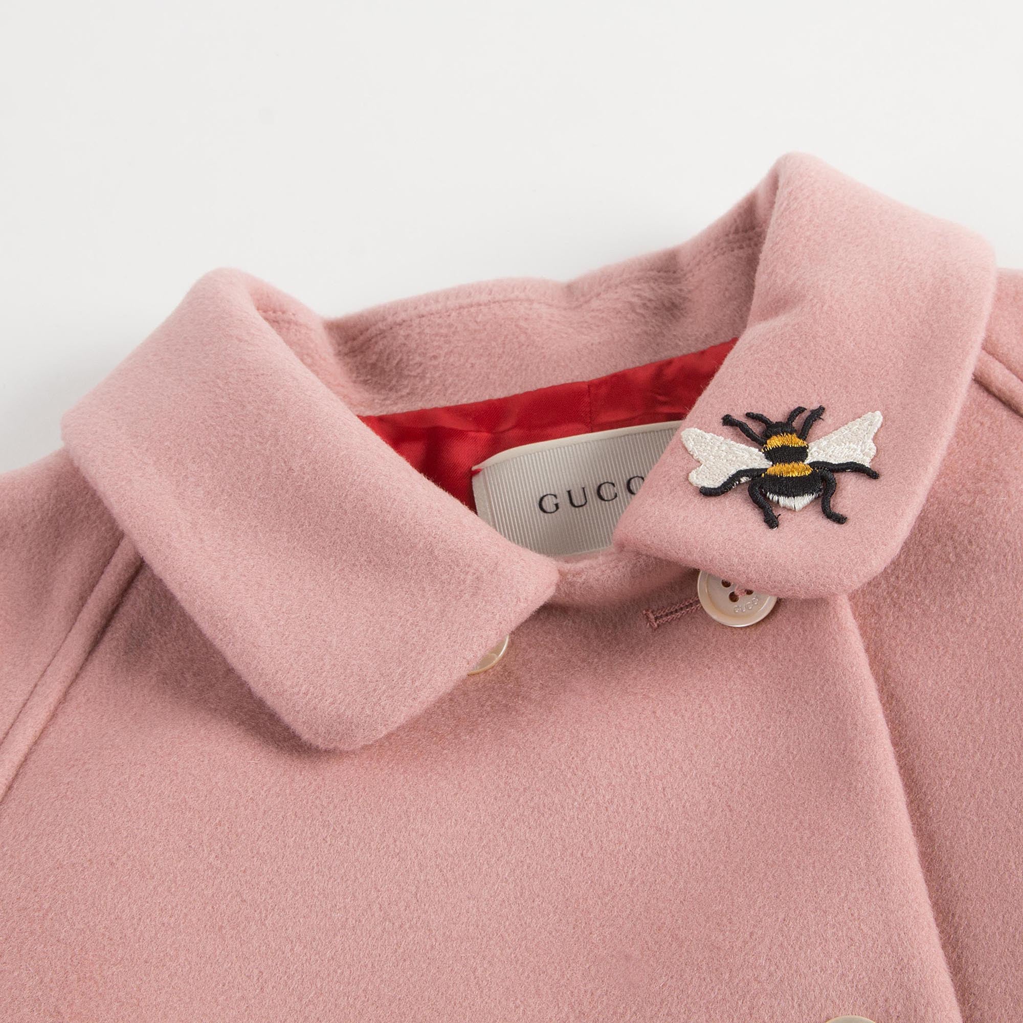 Girls Pink Wool Coat With Embroidered Flower Trims