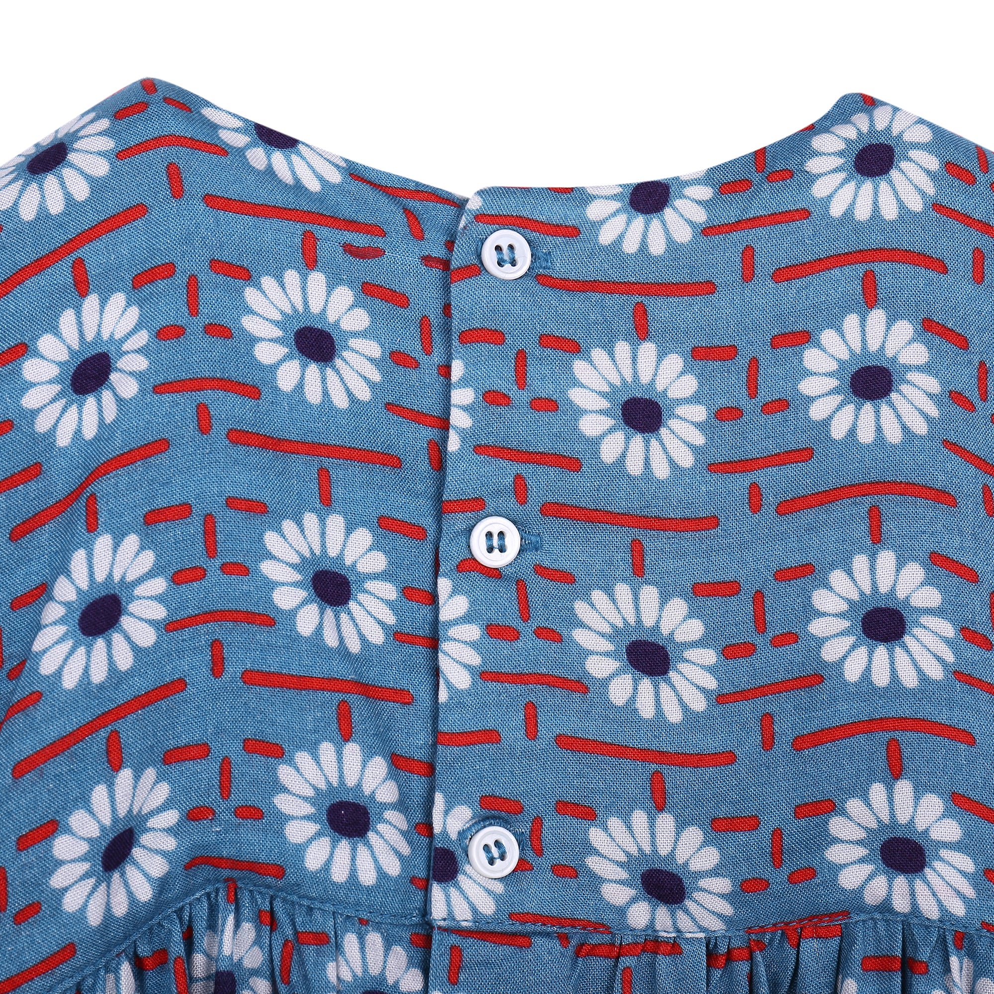 Baby Girls Blue Daisy Printed Viscose Dresses