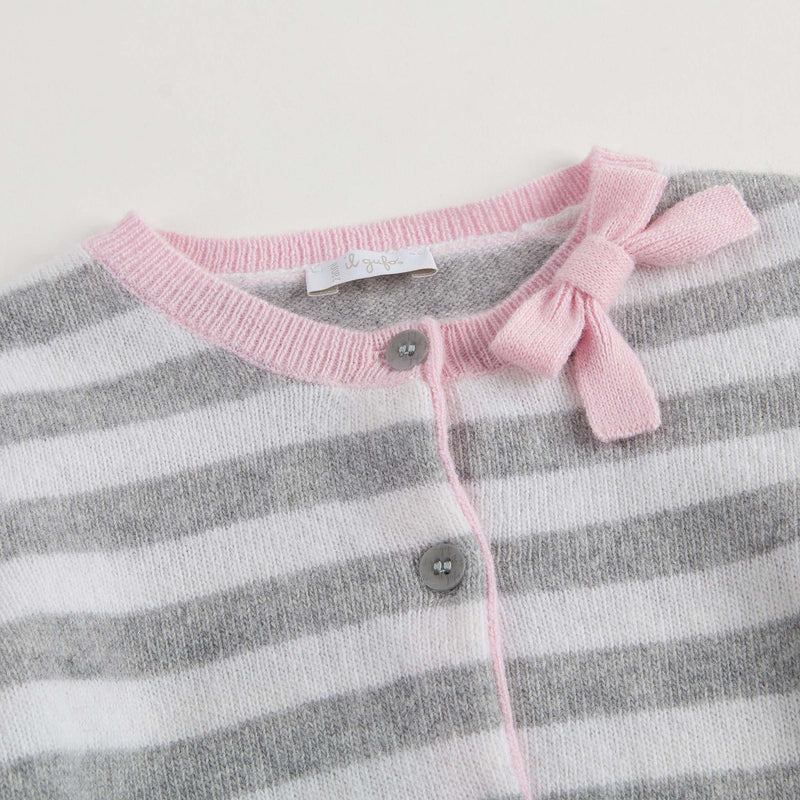 Baby Girls Grey & Milk White Stripe Cardigan
