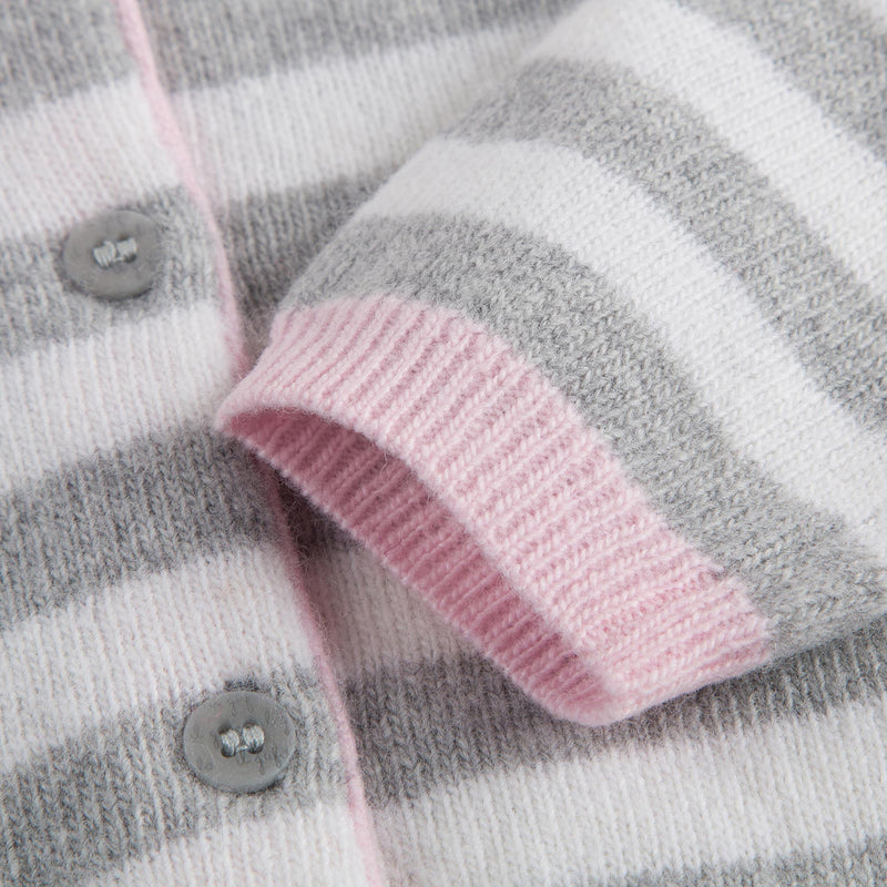 Baby Girls Grey & Milk White Stripe Cardigan