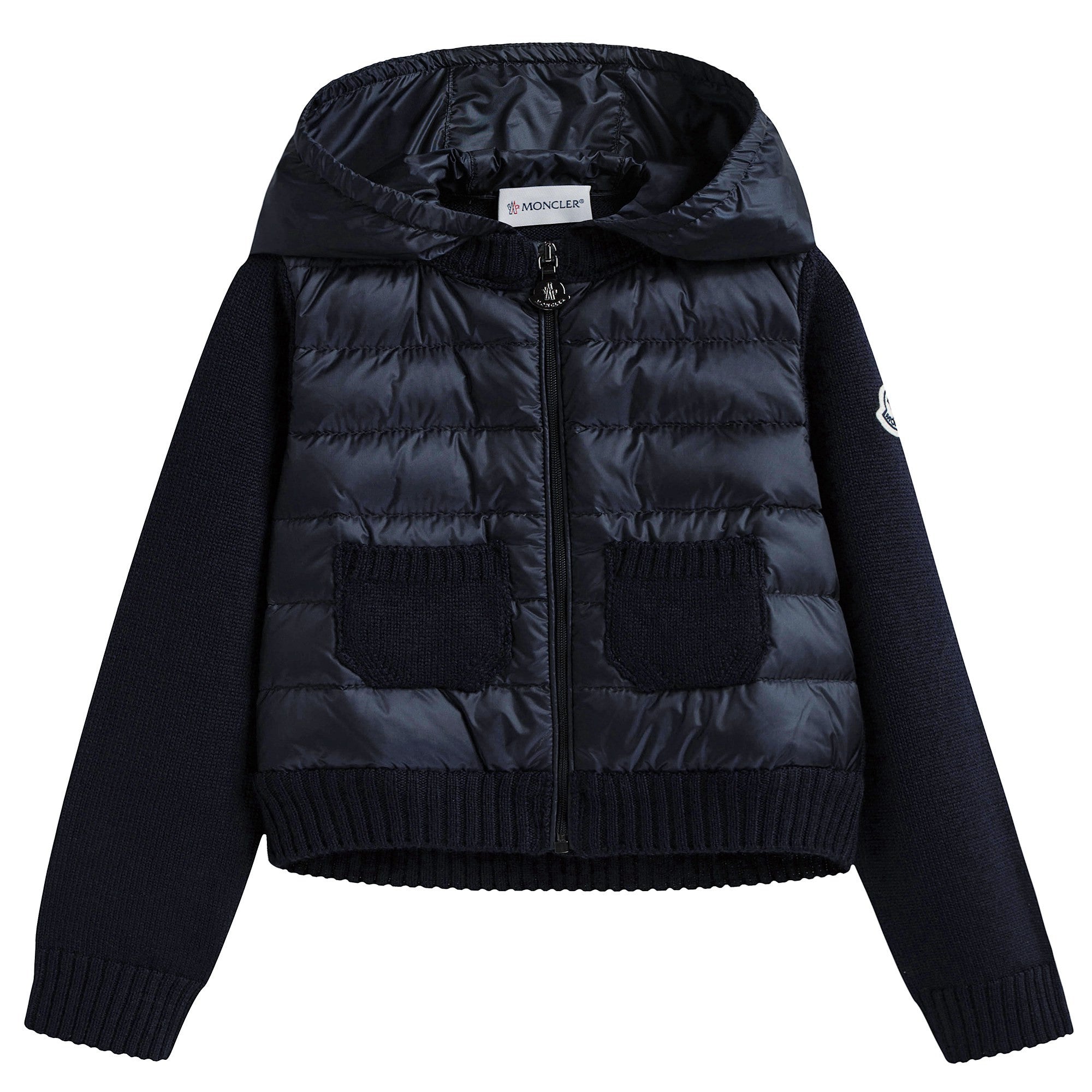Girls Blue Knitted & Down Padded Zip-up Top
