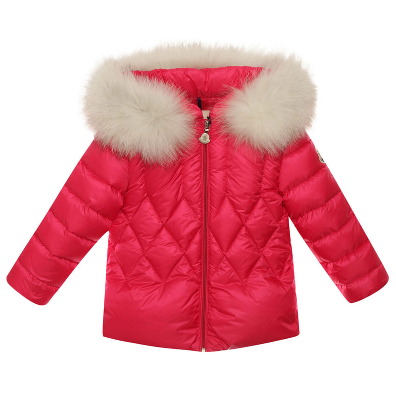 Baby Girls Fuchsia Fur Trims Hooded Padded Down 'Splendeur'Jacket - CÉMAROSE | Children's Fashion Store - 1
