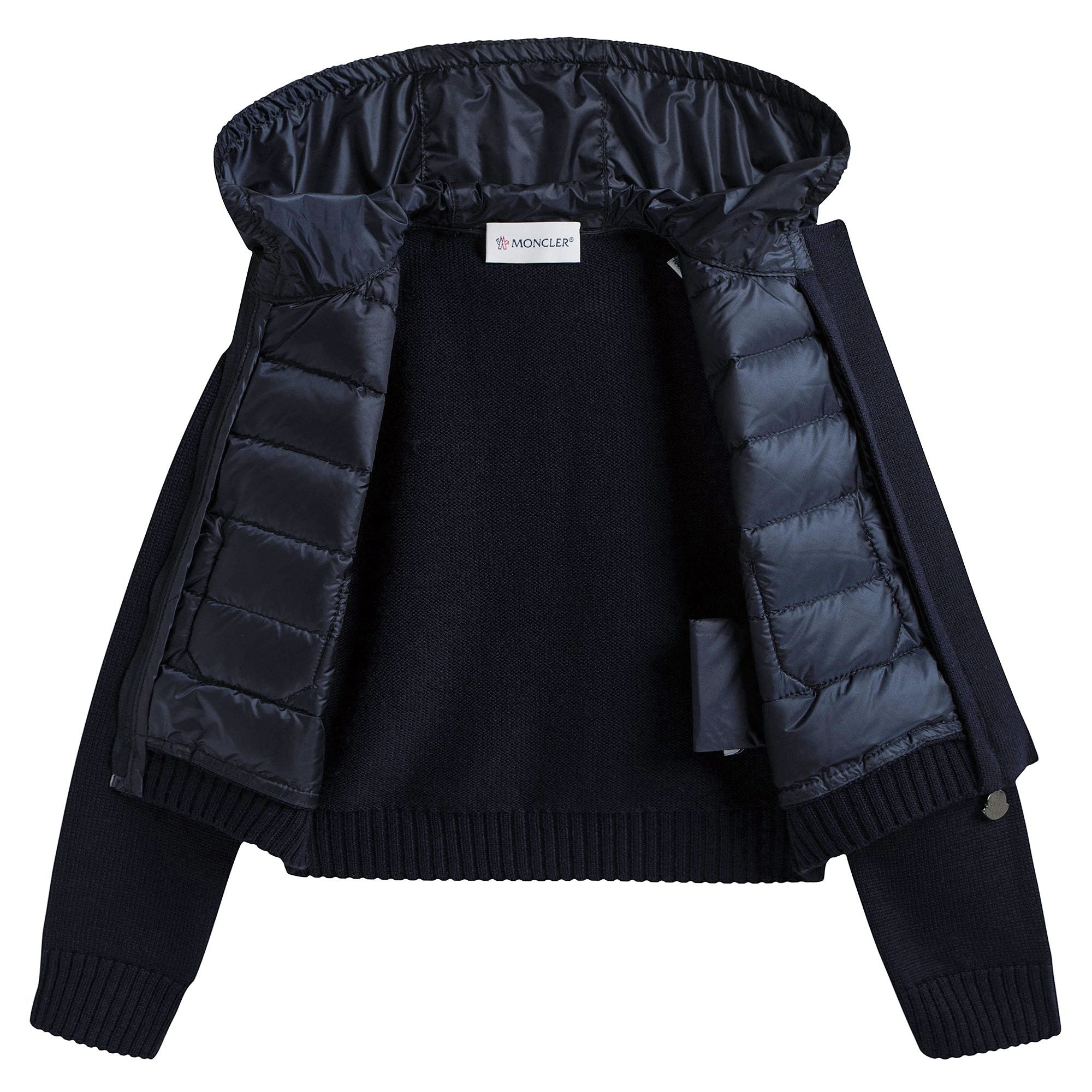 Girls Blue Knitted & Down Padded Zip-up Top