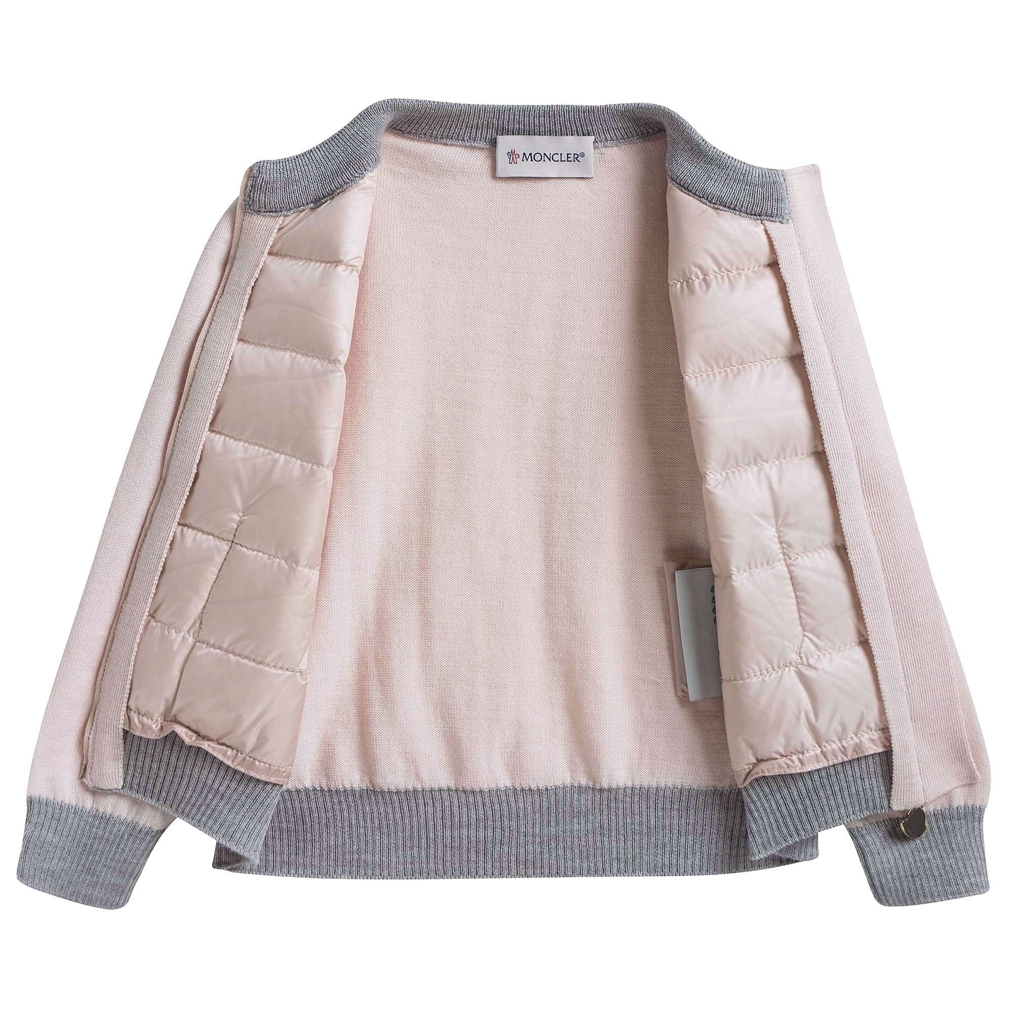 Baby Girls Pink Down Padded Cardigan With Grey Trim