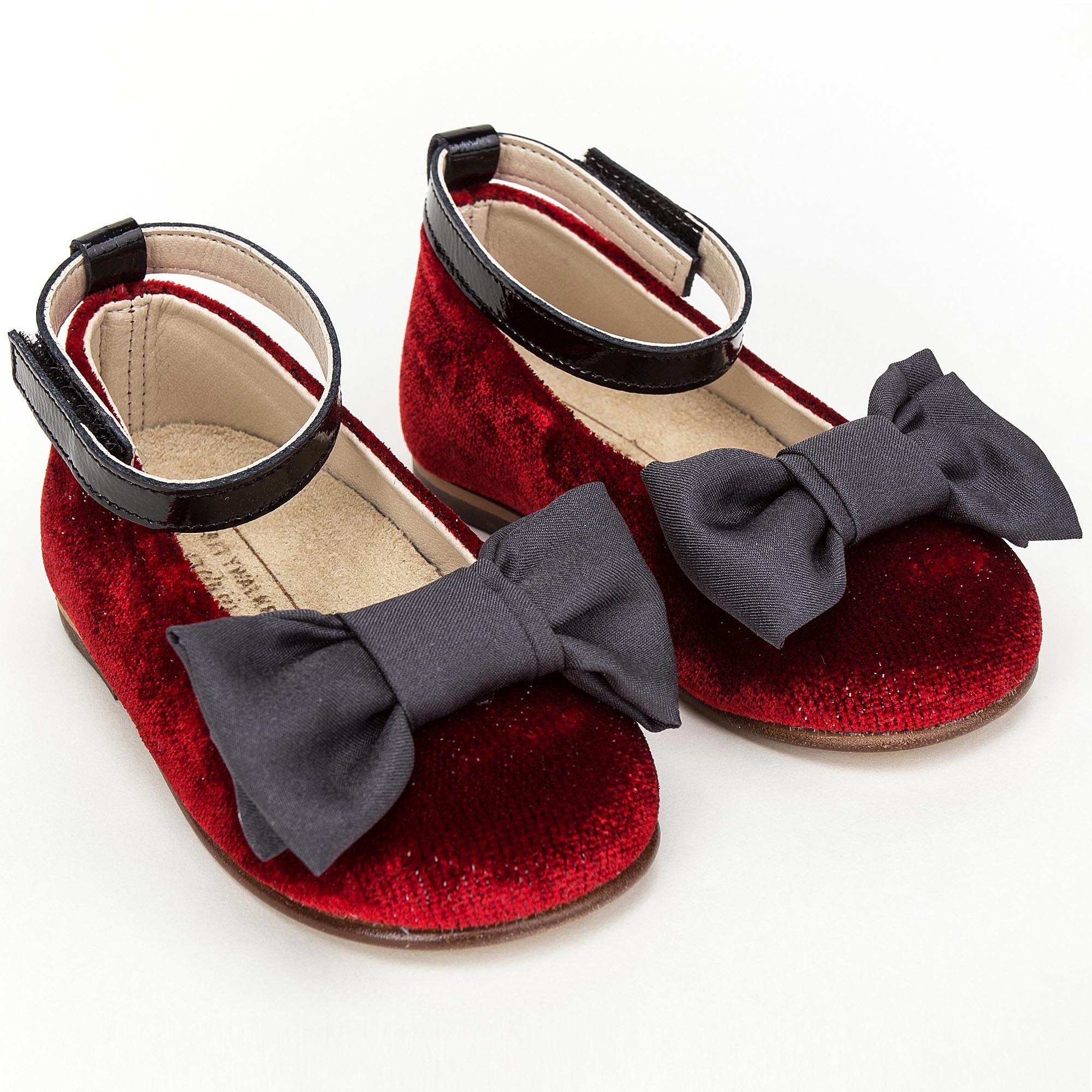 Girls Red Bow Trims Velcro Shoes