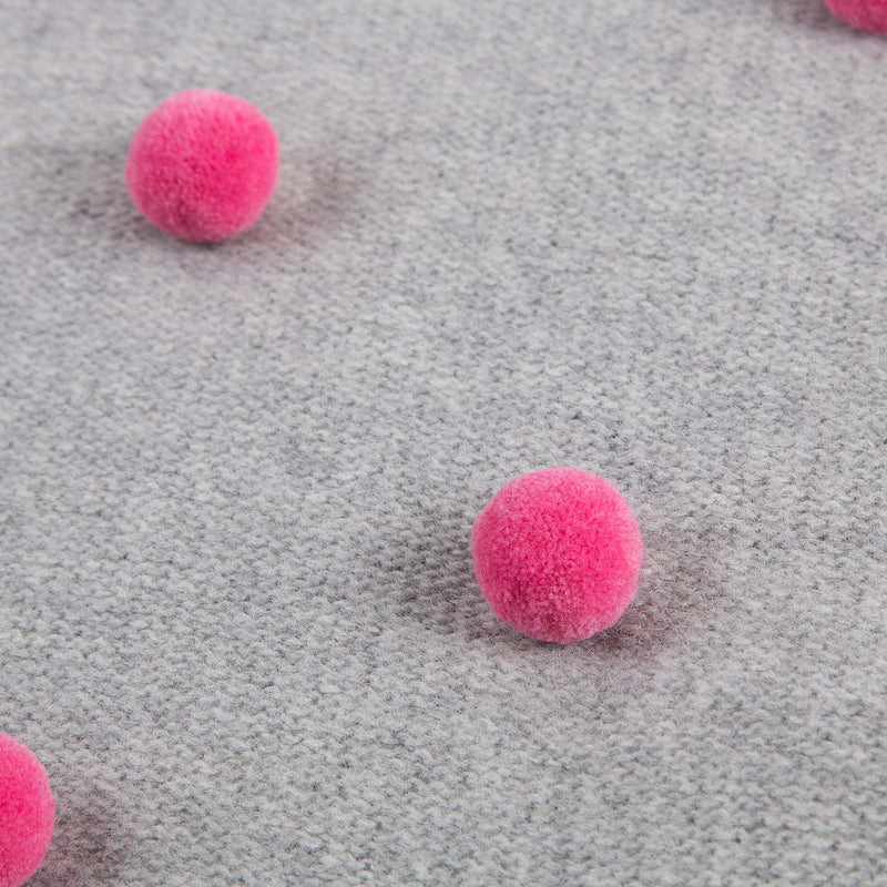 Baby Girls Grey Wool Knitted Dress With Pom-Pom Trims