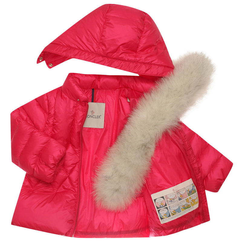 Baby Girls Fuchsia Fur Trims Hooded Padded Down 'Splendeur'Jacket - CÉMAROSE | Children's Fashion Store - 3