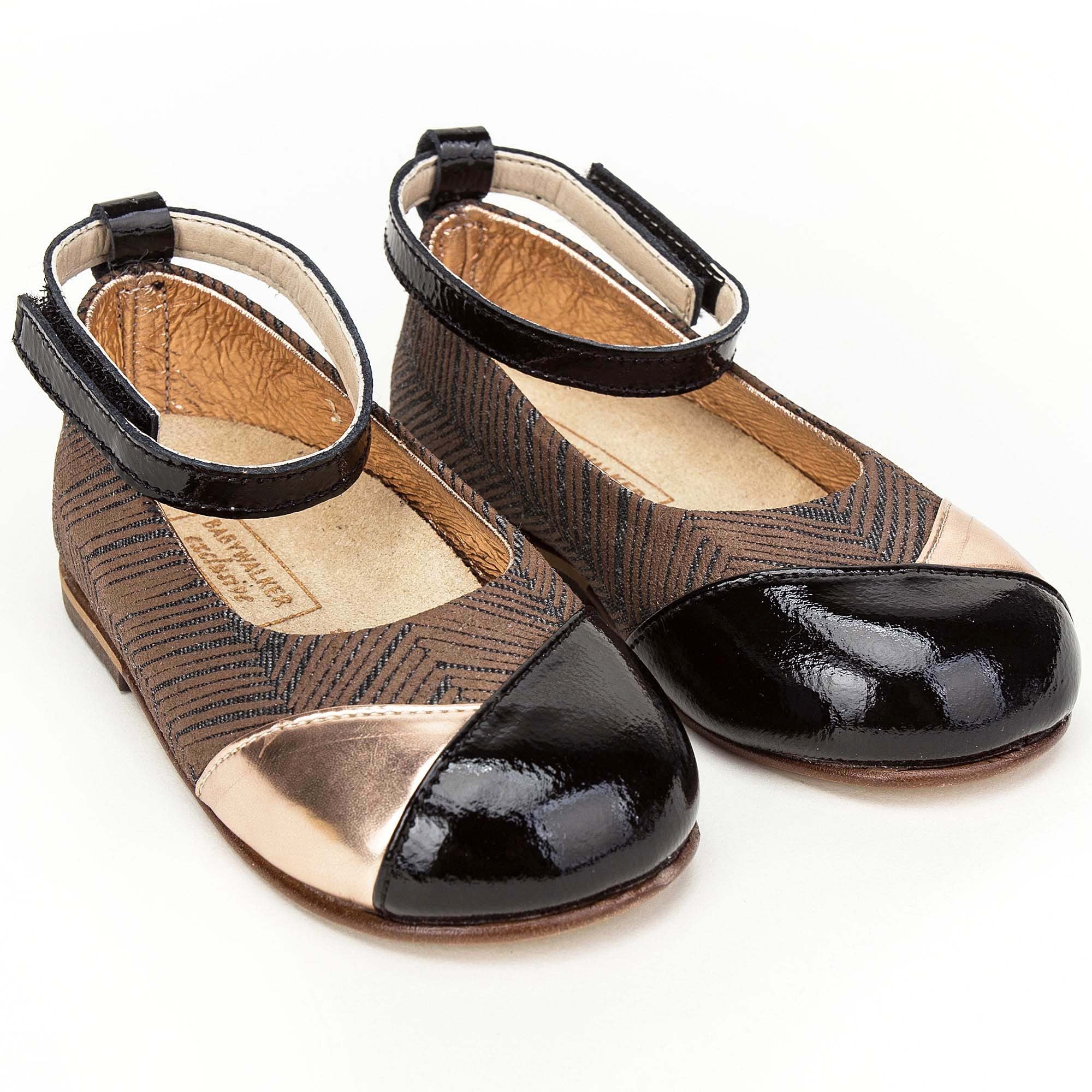 Girls Brown & Gold Suede Velcro Shoes