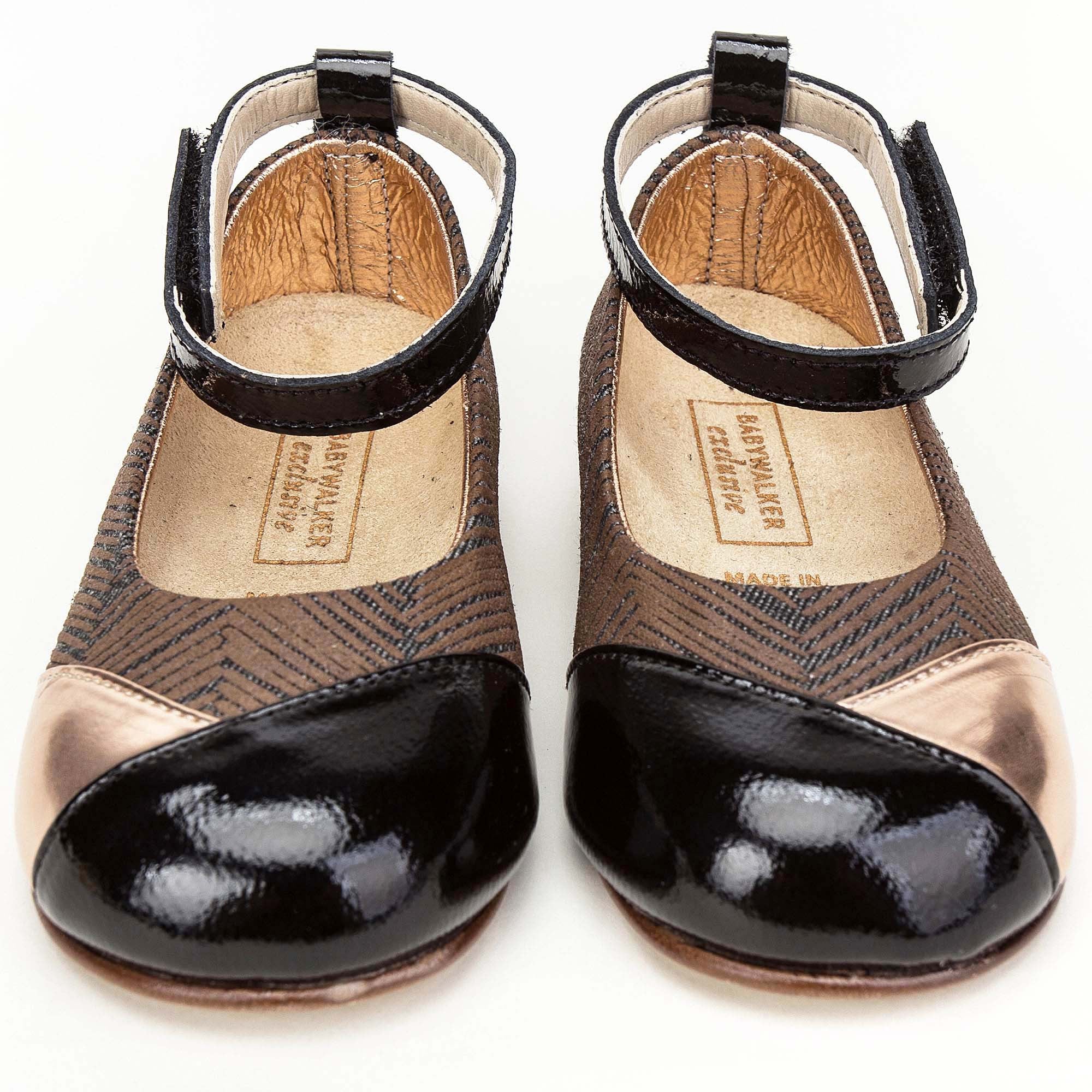 Girls Brown & Gold Suede Velcro Shoes