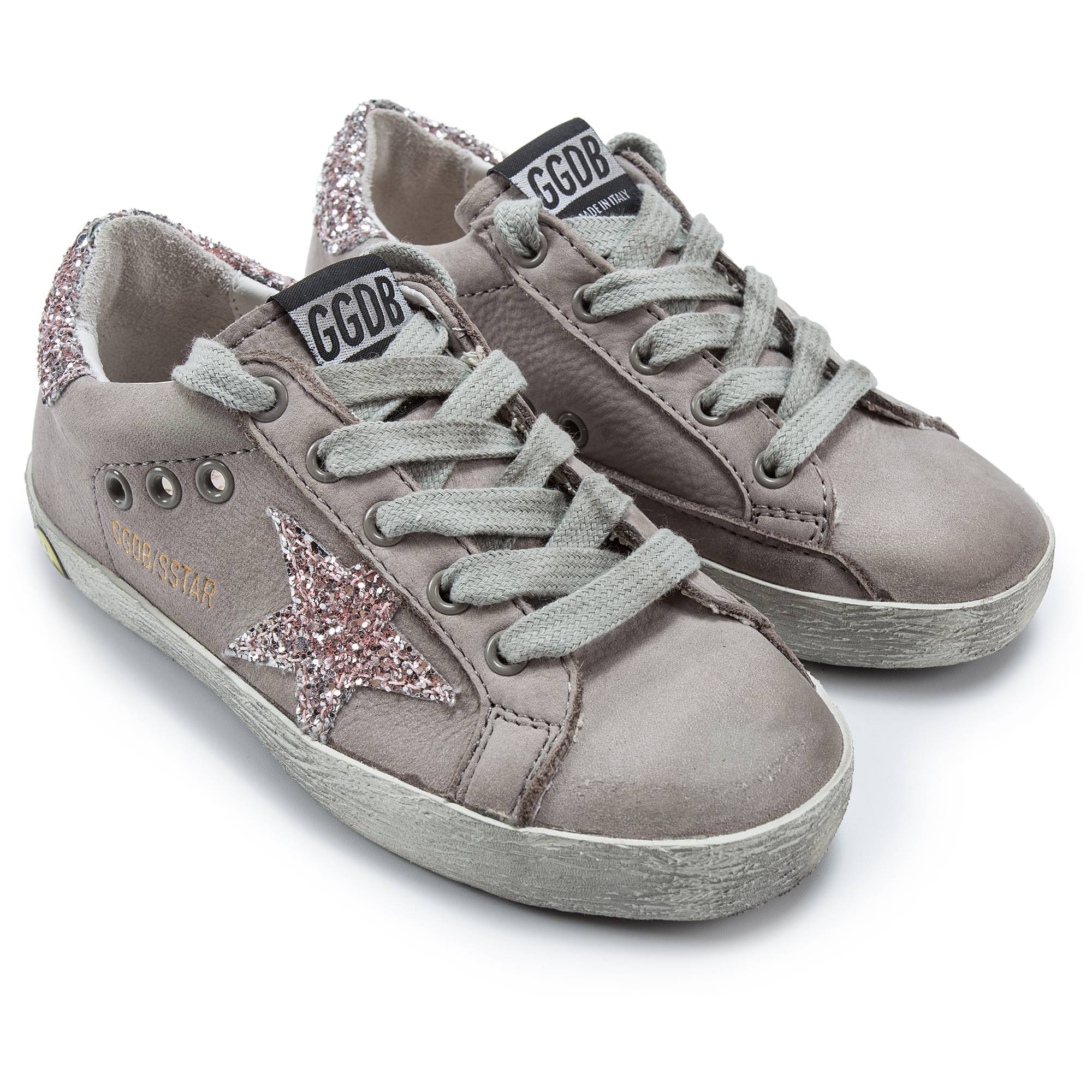 Girls Grey Cow Leather Sneakers