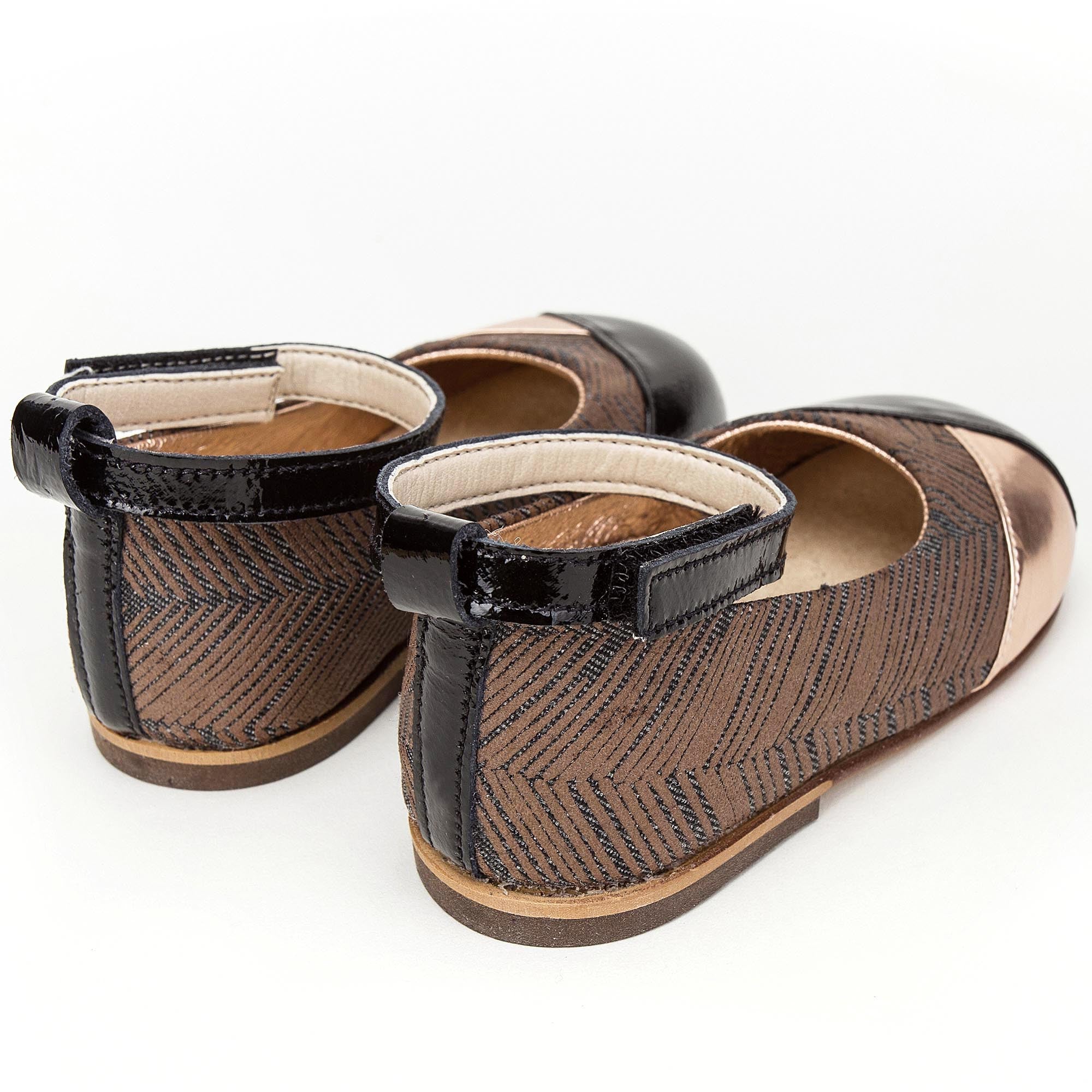 Girls Brown & Gold Suede Velcro Shoes