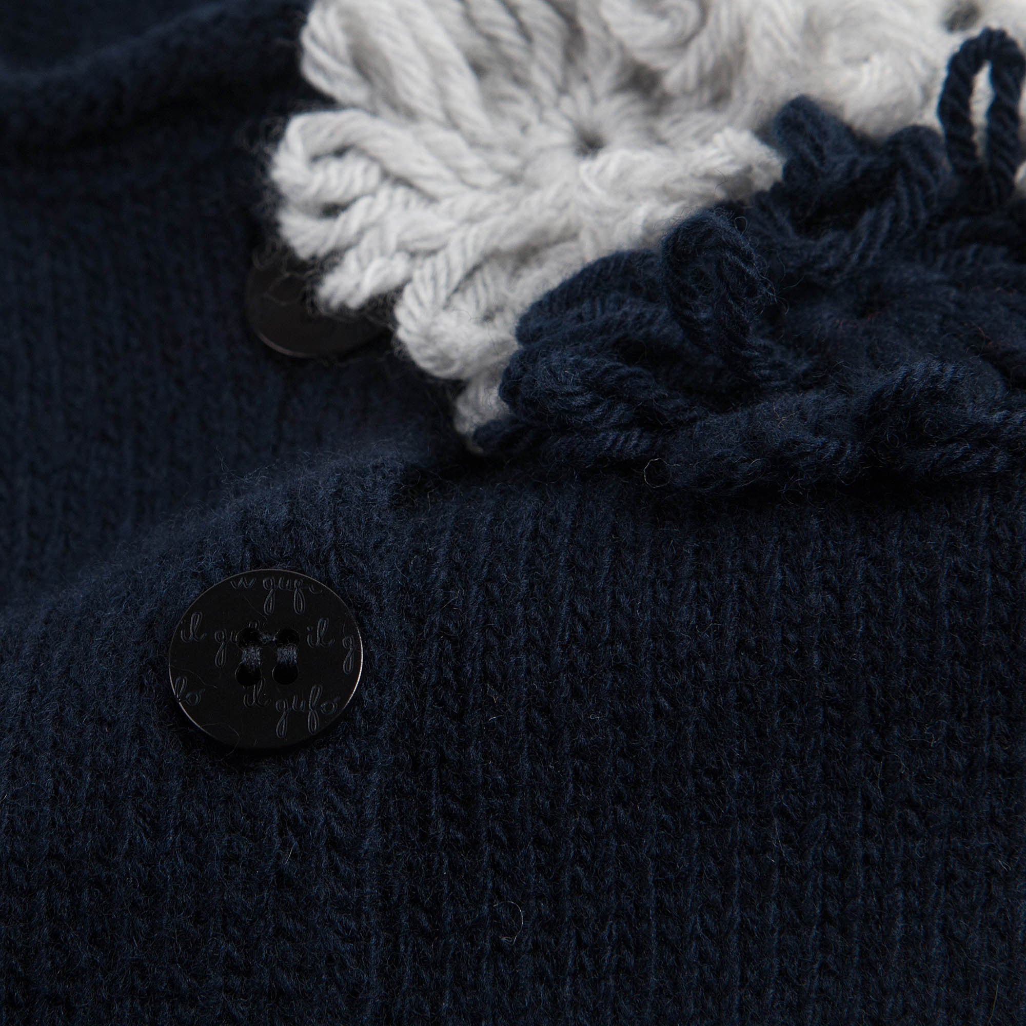 Girls Navy Blue Patch Flower Trims Wool Cardigan