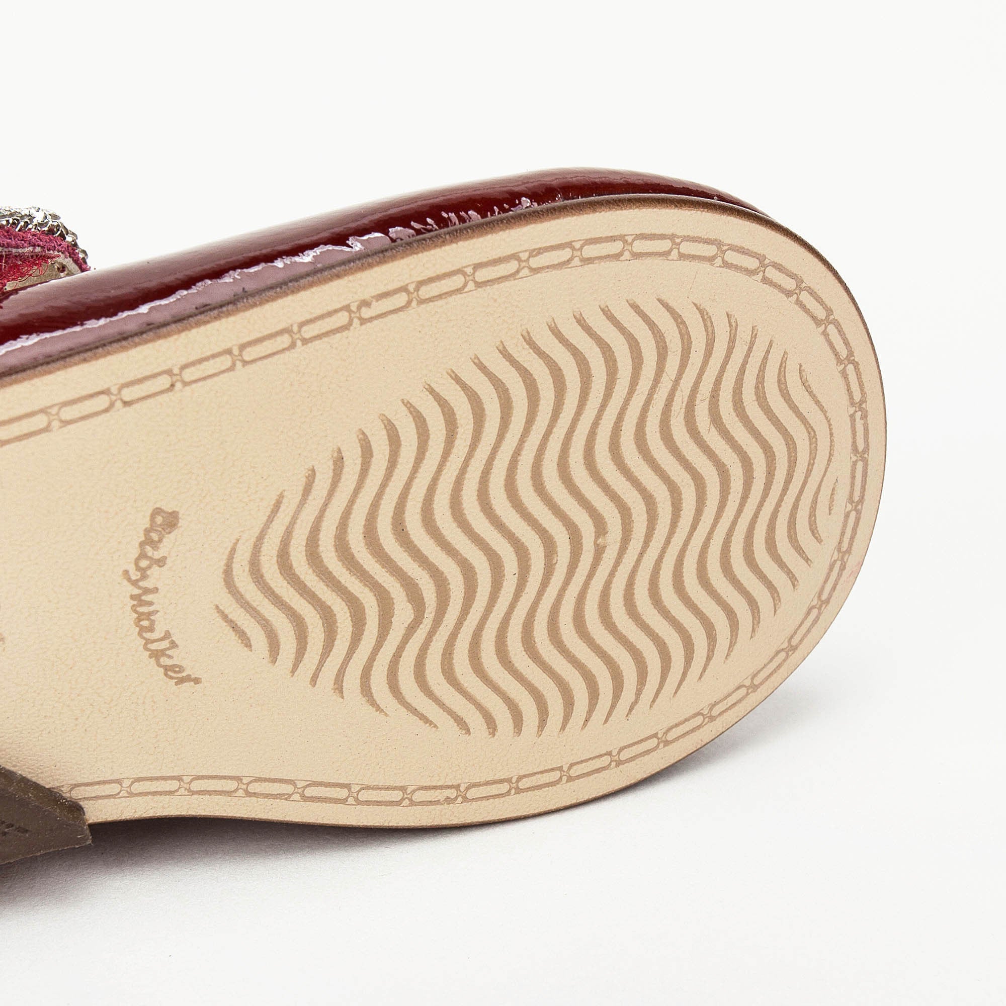 Girls Dark Red Leather Shoes With White Diamond Trims