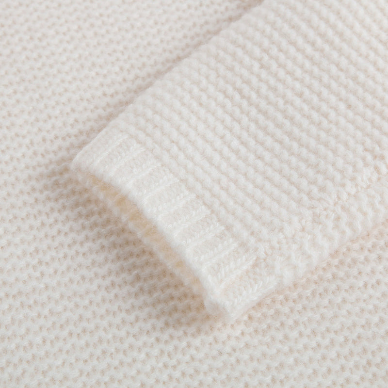 Girls Milk White Wool Sweater With Silver Patch Trims