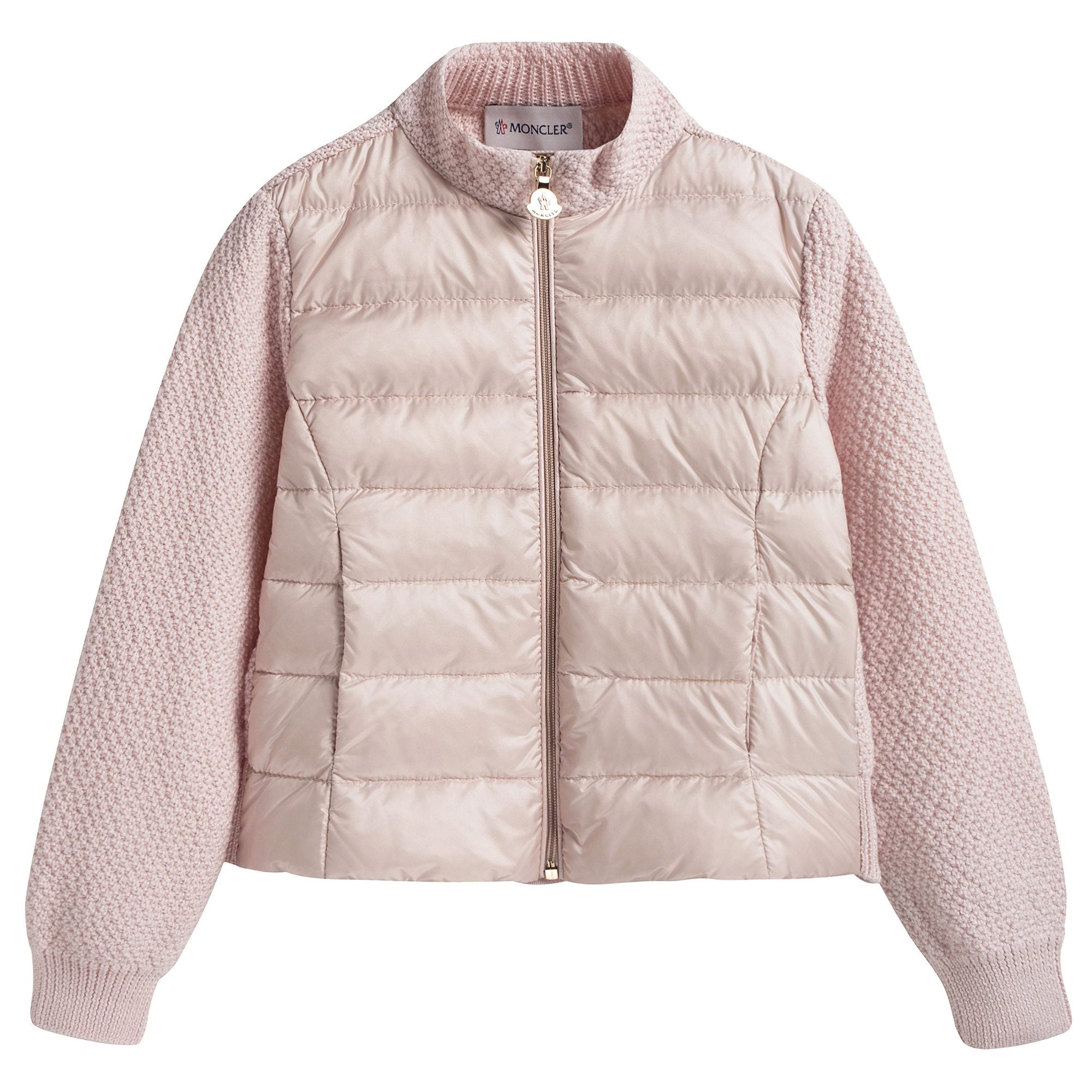 Girls Pink Knitted & Down Padded Cardigan