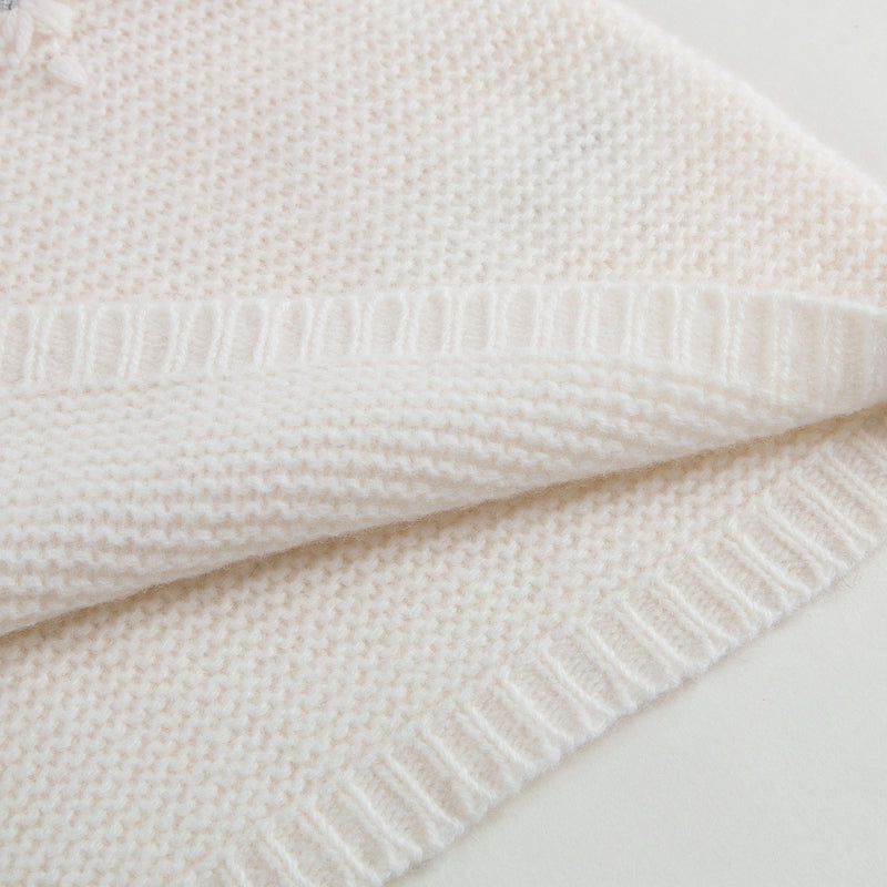 Girls Milk White Wool Sweater With Silver Patch Trims