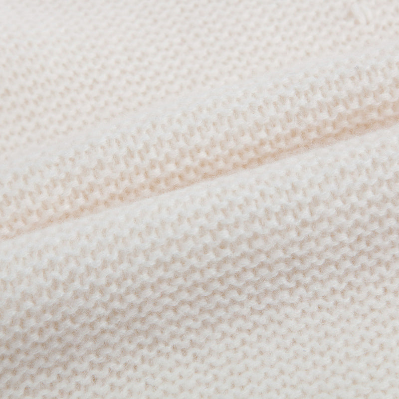 Girls Milk White Wool Sweater With Silver Patch Trims