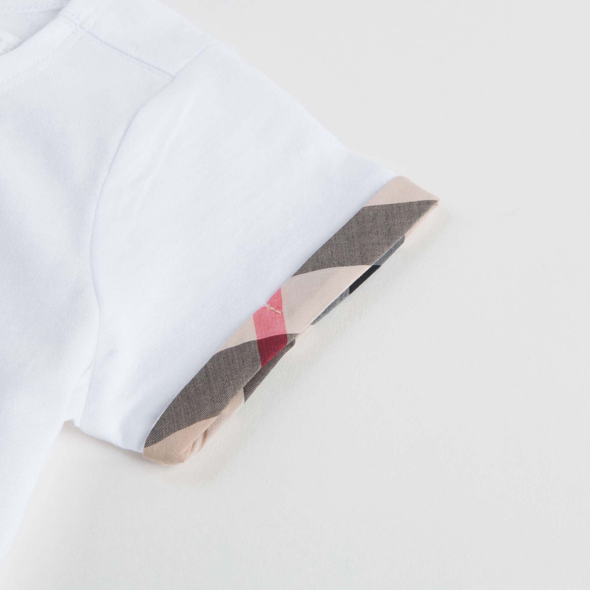 Girls White Pleat and Check Detail Cotton T-shirt