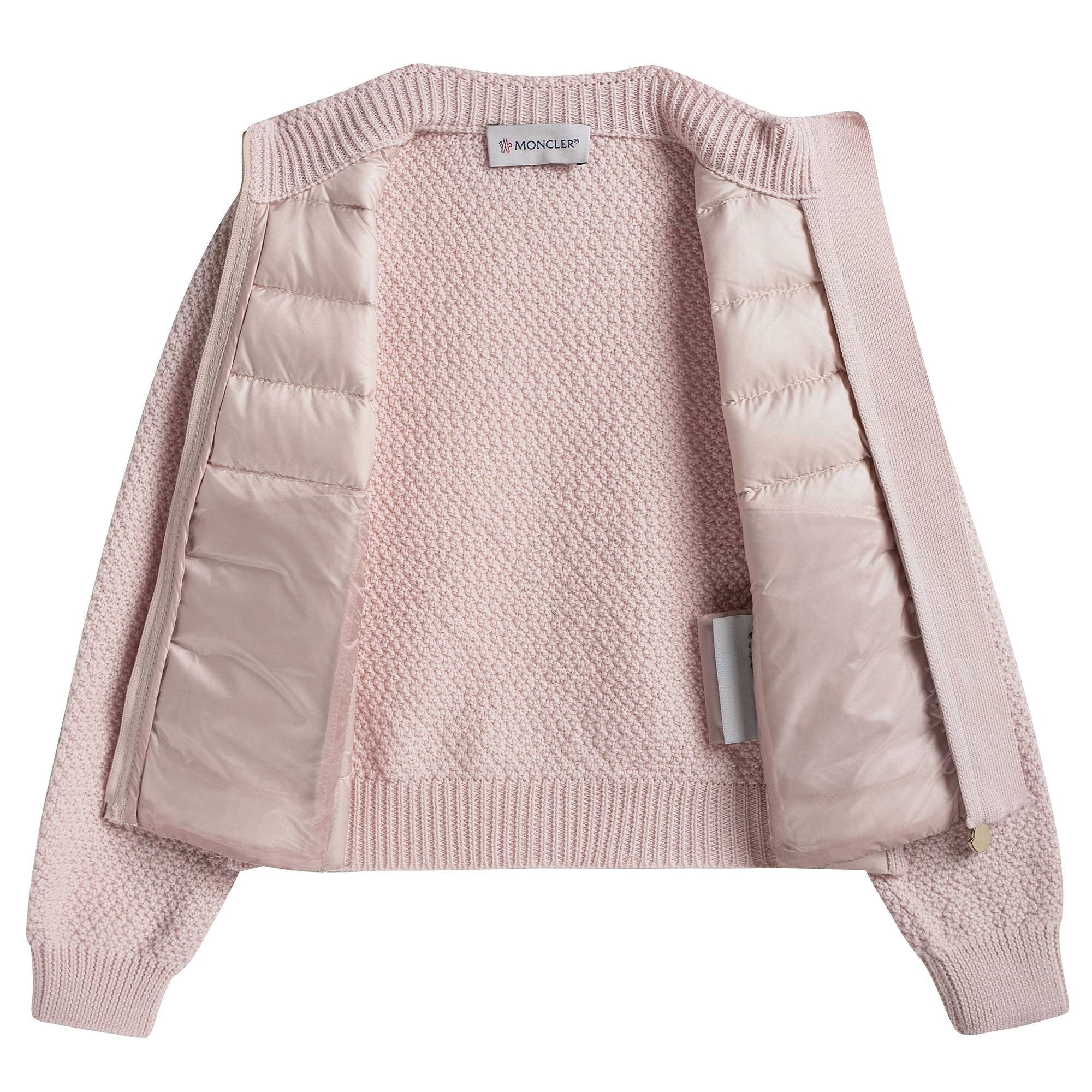 Girls Pink Knitted & Down Padded Cardigan