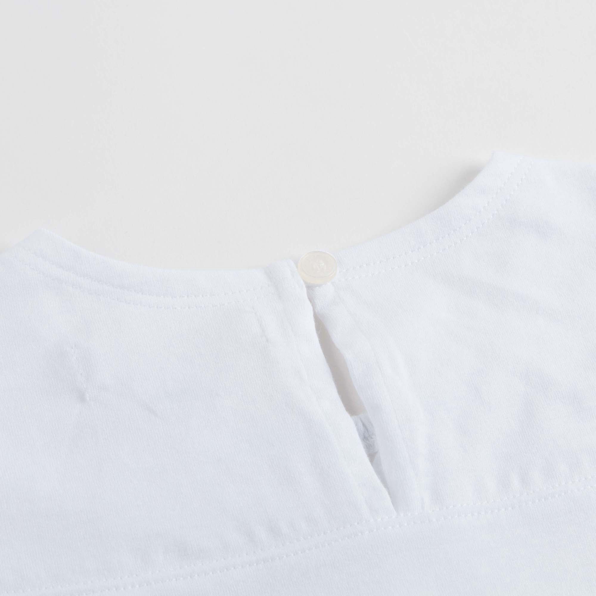 Girls White Pleat and Check Detail Cotton T-shirt