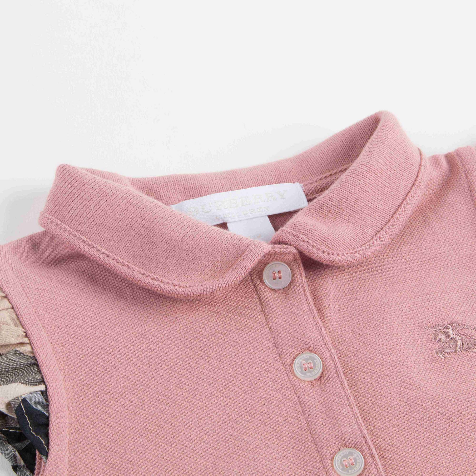 Baby Girls Pink Polo Shirt With Check Ruffles