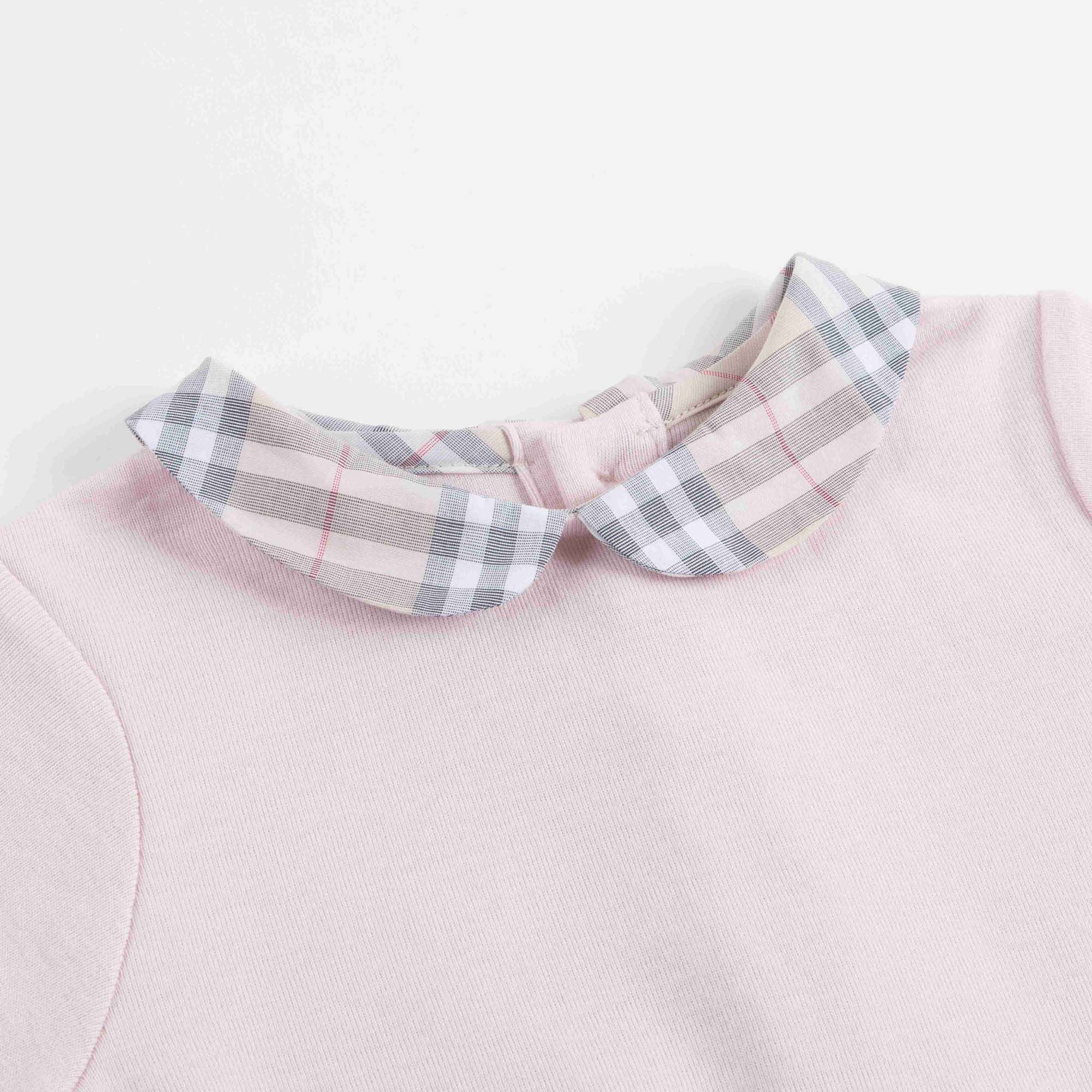 Baby Girls Pink Cotton Body With Check Collar