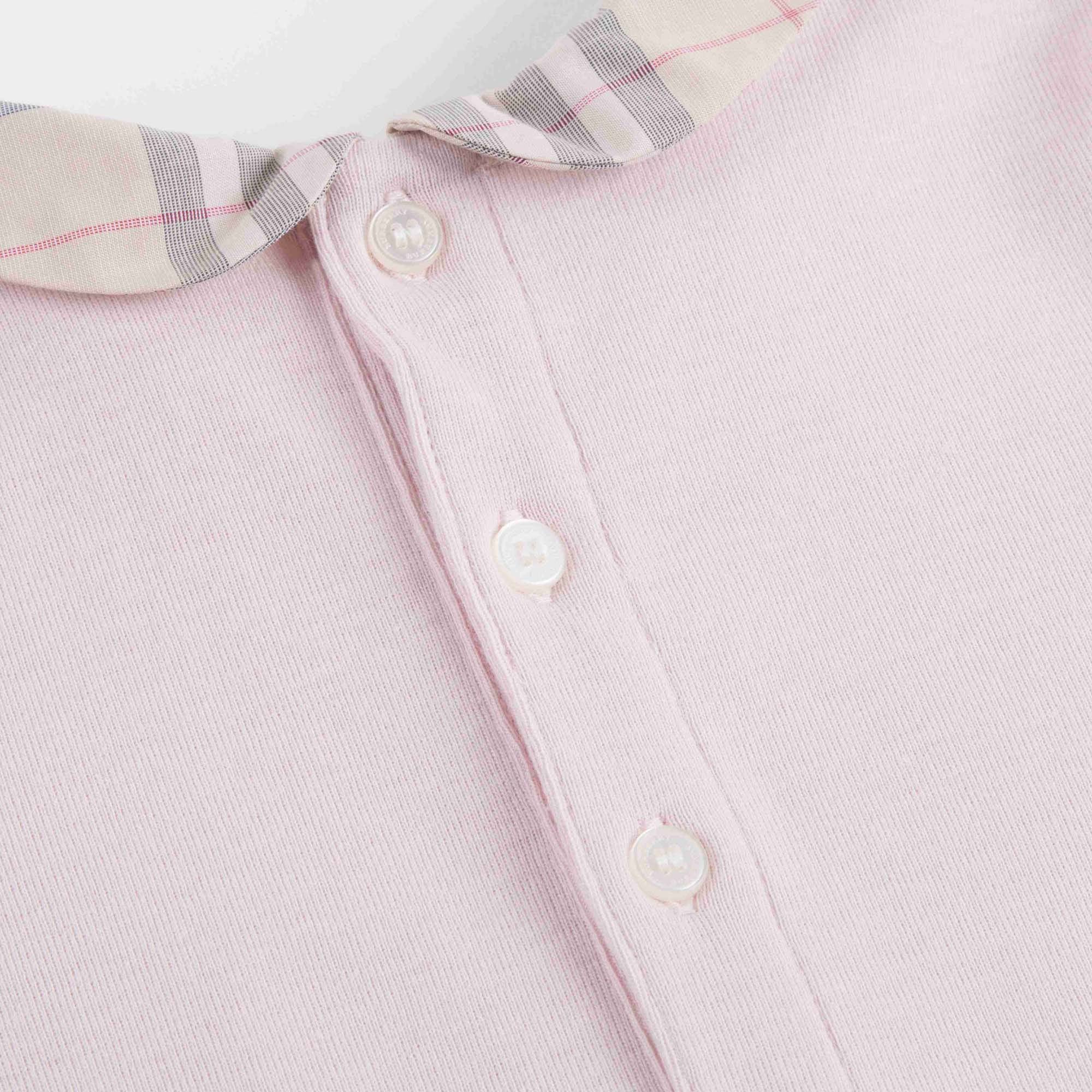 Baby Girls Pink Cotton Body With Check Collar
