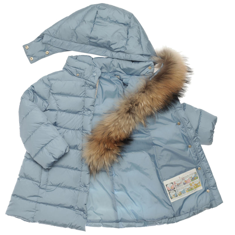 Baby Girls Sky Blue Plush Trims Hooded 'Neste'Jacket