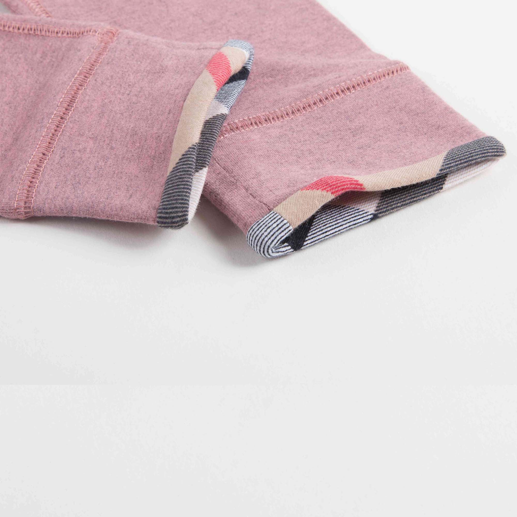 Girls Pink Cotton Leggings With Check Cuffs