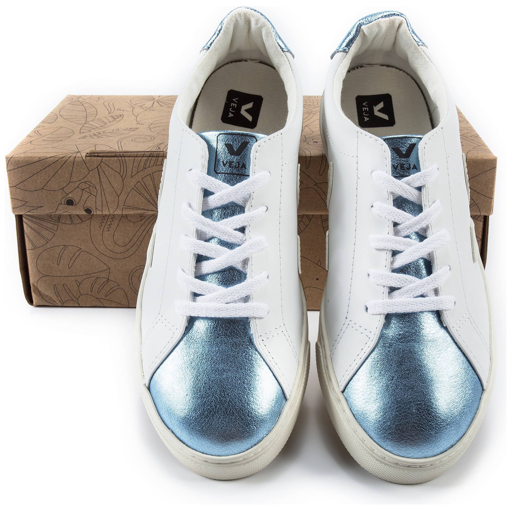 Girls White Leather With White "V" Shoes