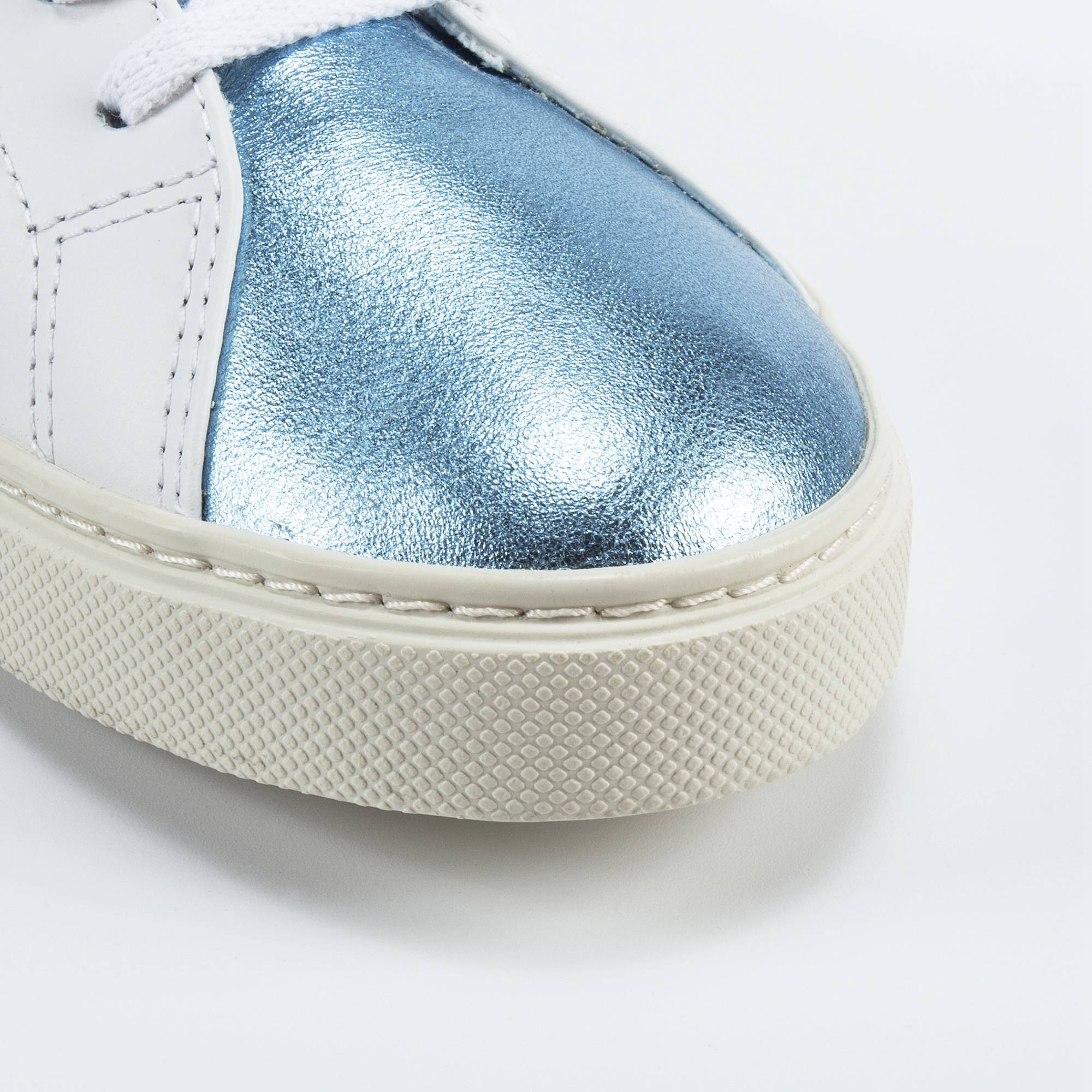 Girls White Leather With White "V" Shoes