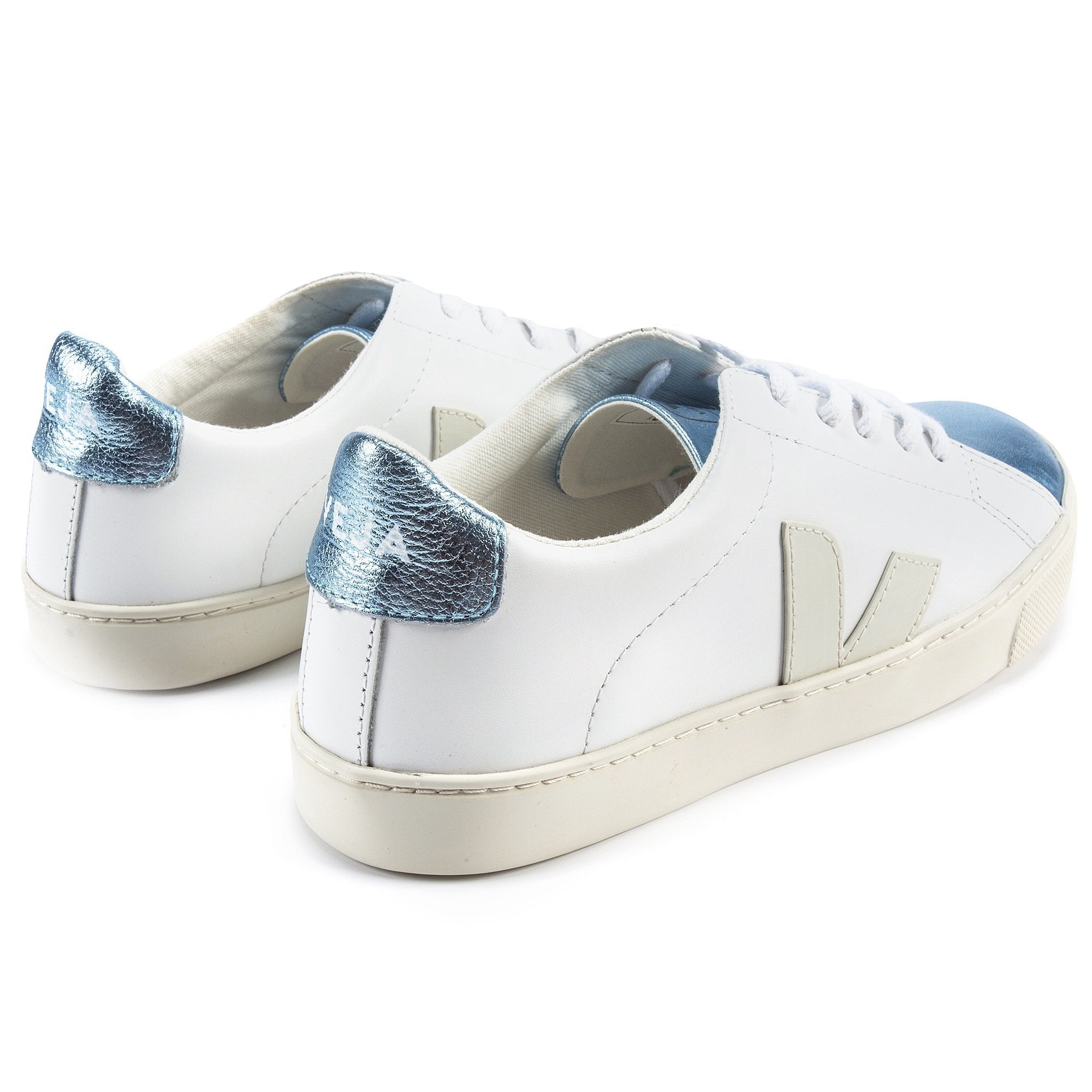 Girls White Leather With White "V" Shoes