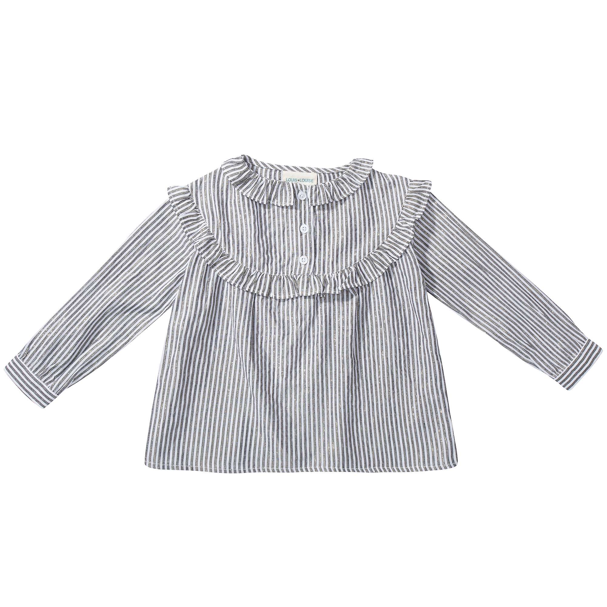 Girls Grey Stripes Cotton Shirt