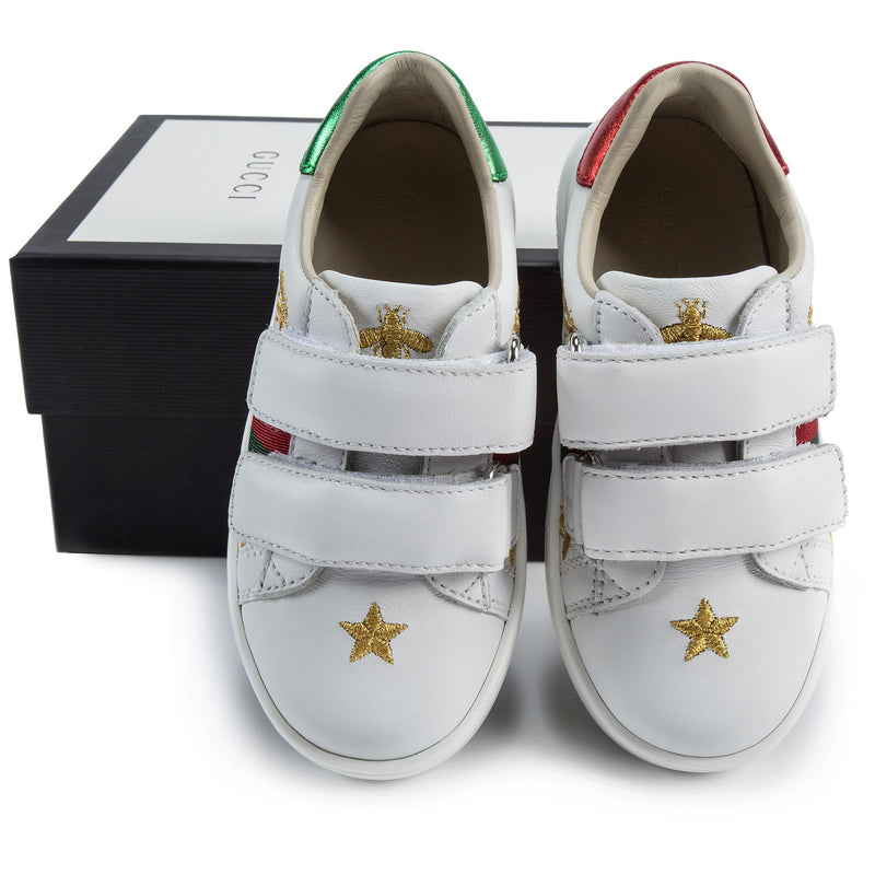 Girls & Boys White Velcro Leather Board Shoes