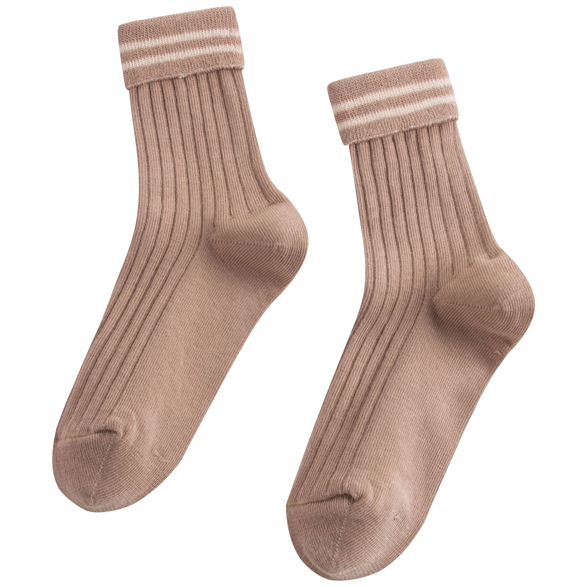 Girls Latte Cotton Rib Ankle Socks