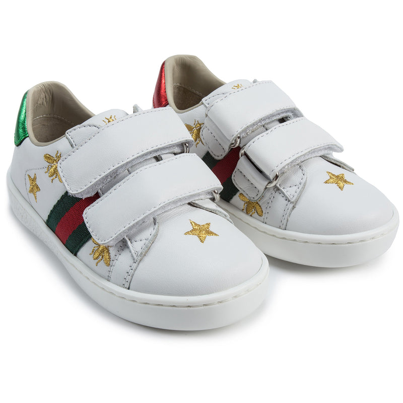 Girls & Boys White Velcro Leather Board Shoes