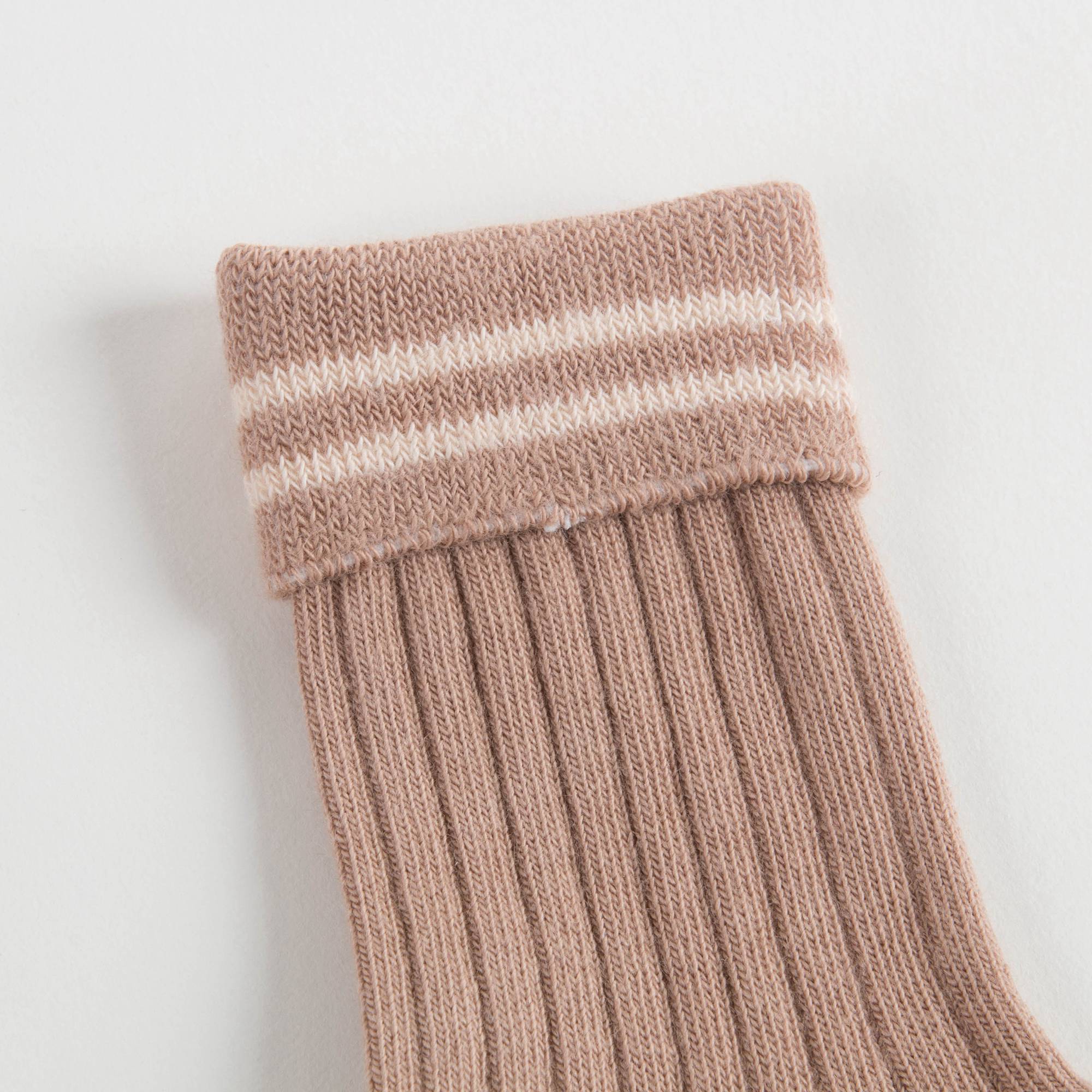 Girls Latte Cotton Rib Ankle Socks