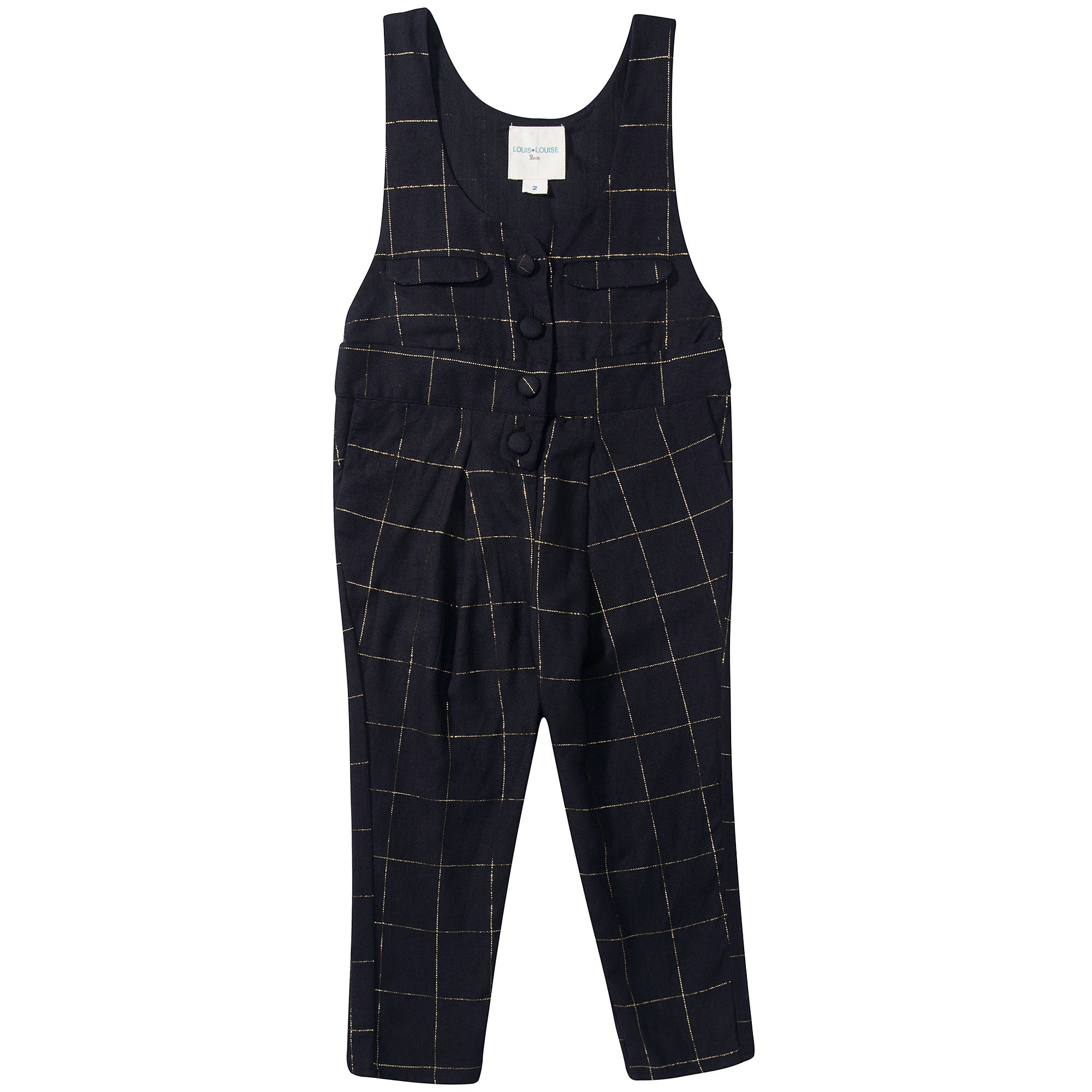 Girls Black Big check gold Overall Trousers