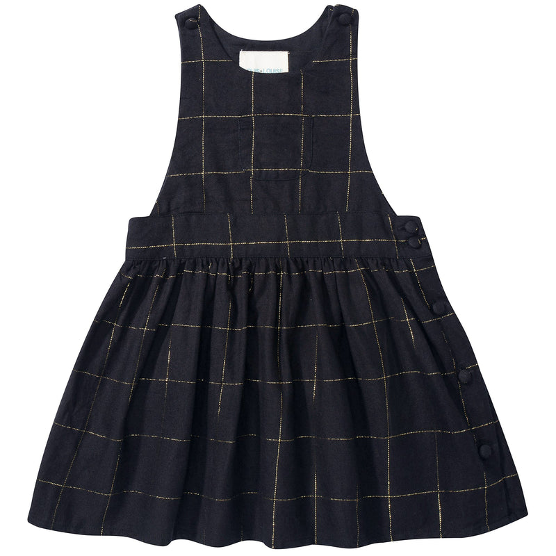 Baby Girls Big Check Gold Black Cotton Dress