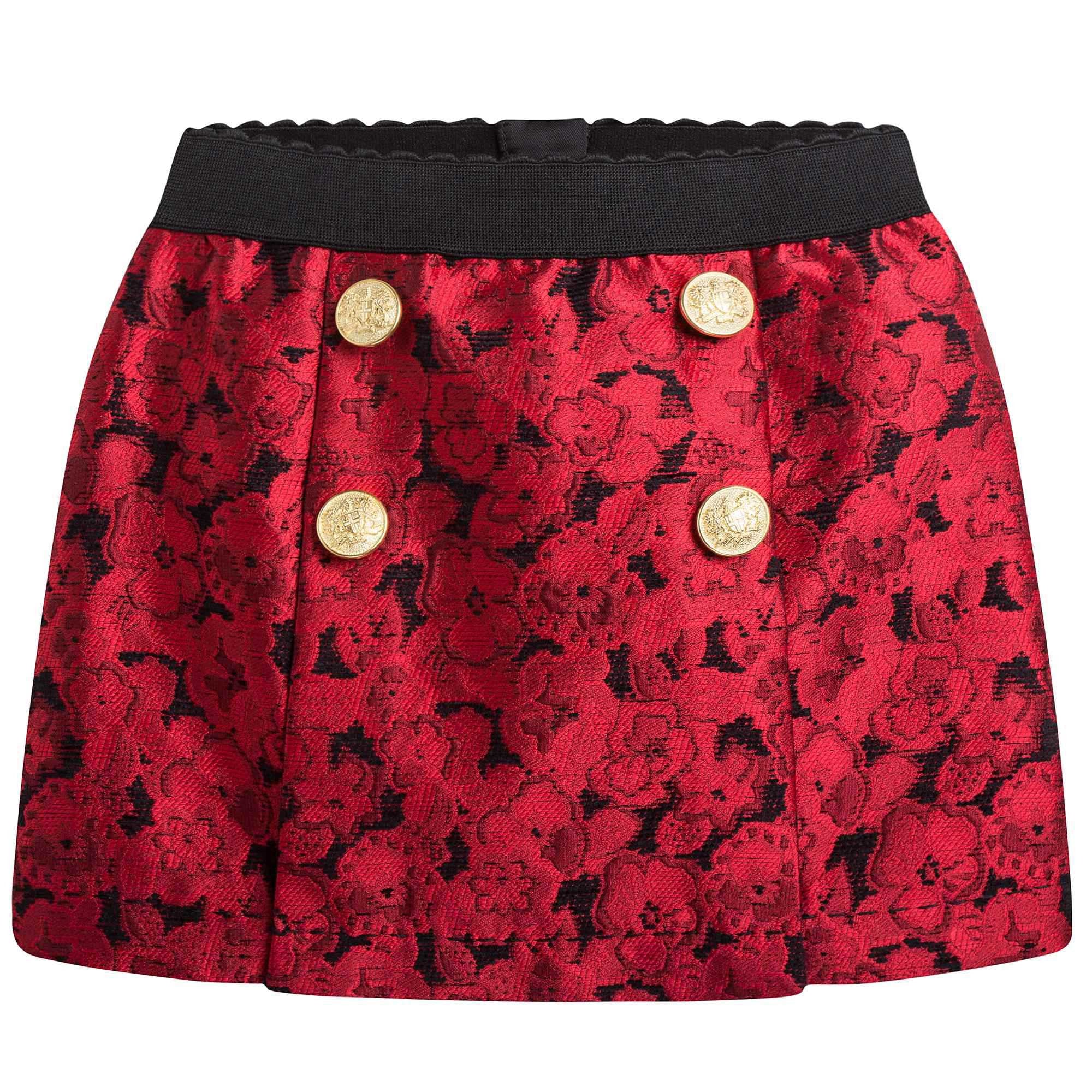 Girls Red Jacquard Skirt