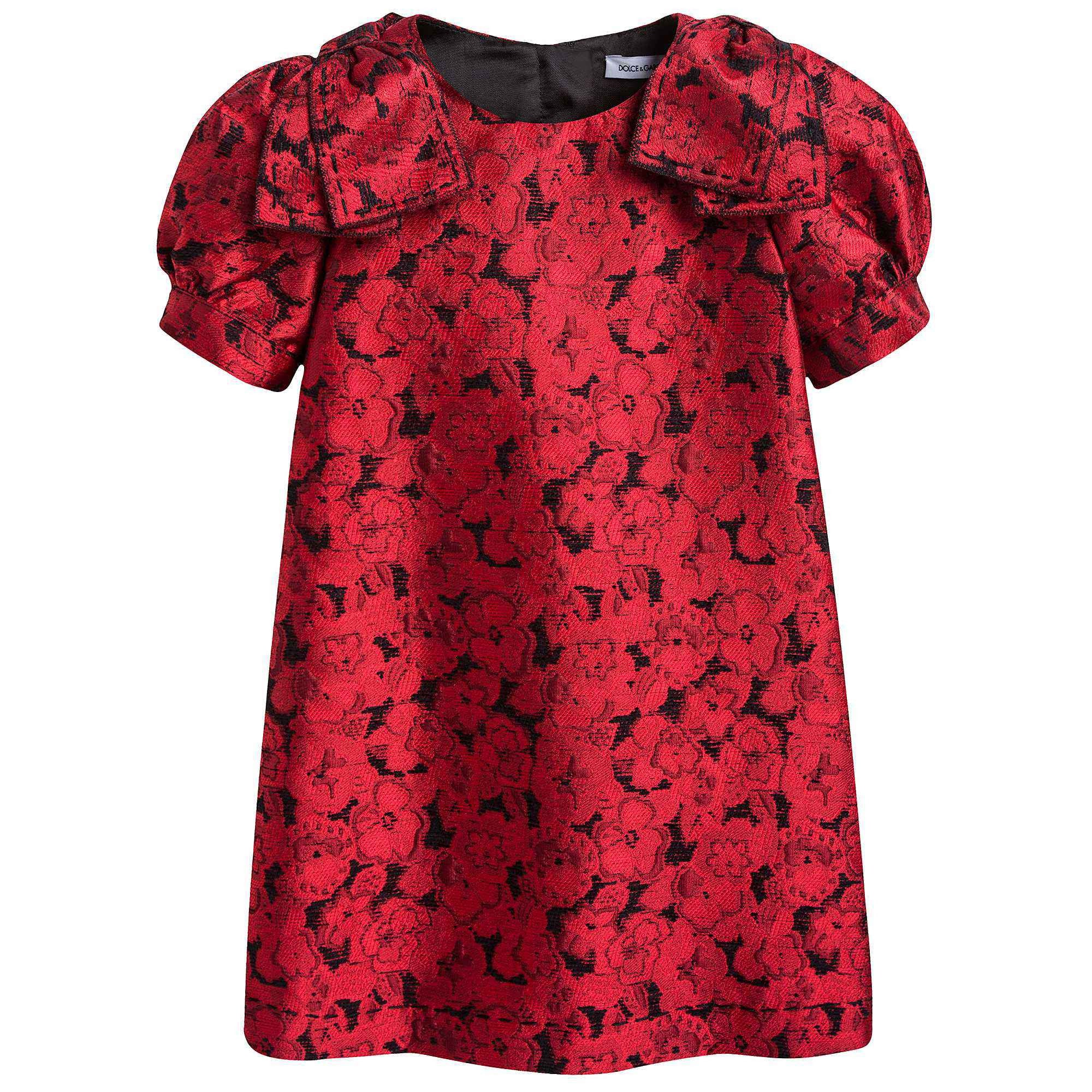 Girls Red Jacquard Dress