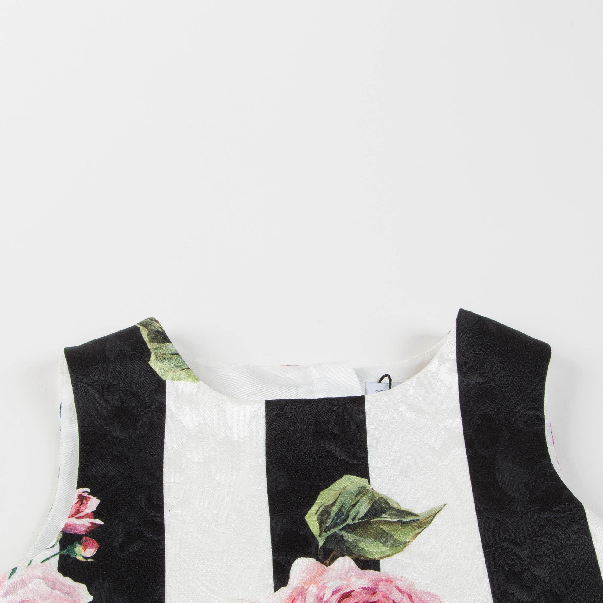 Girls White & Black Striped Cotton Dress